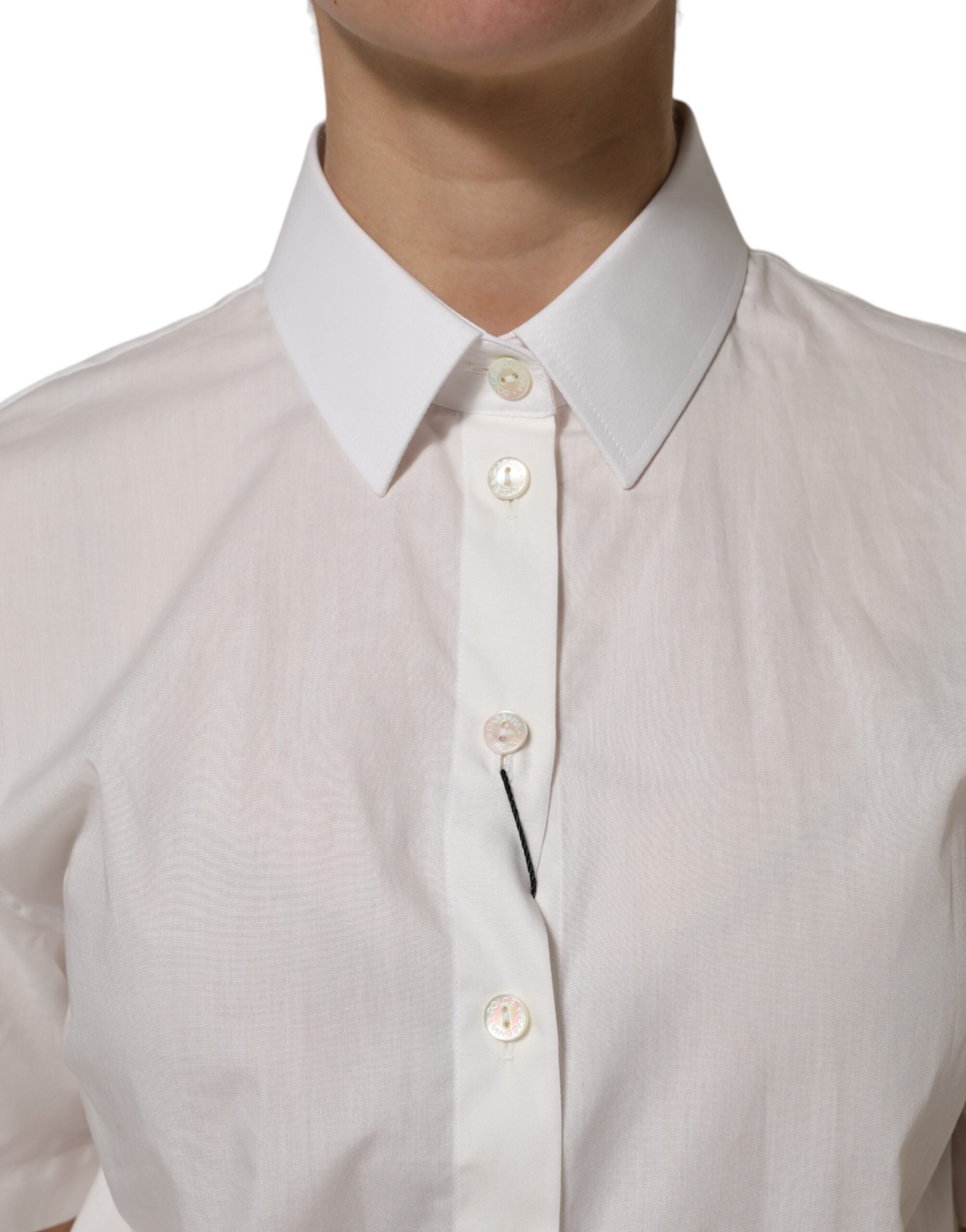 Dolce & Gabbana White Cotton Short Sleeves Collared Top Shirt - ACCEXO
