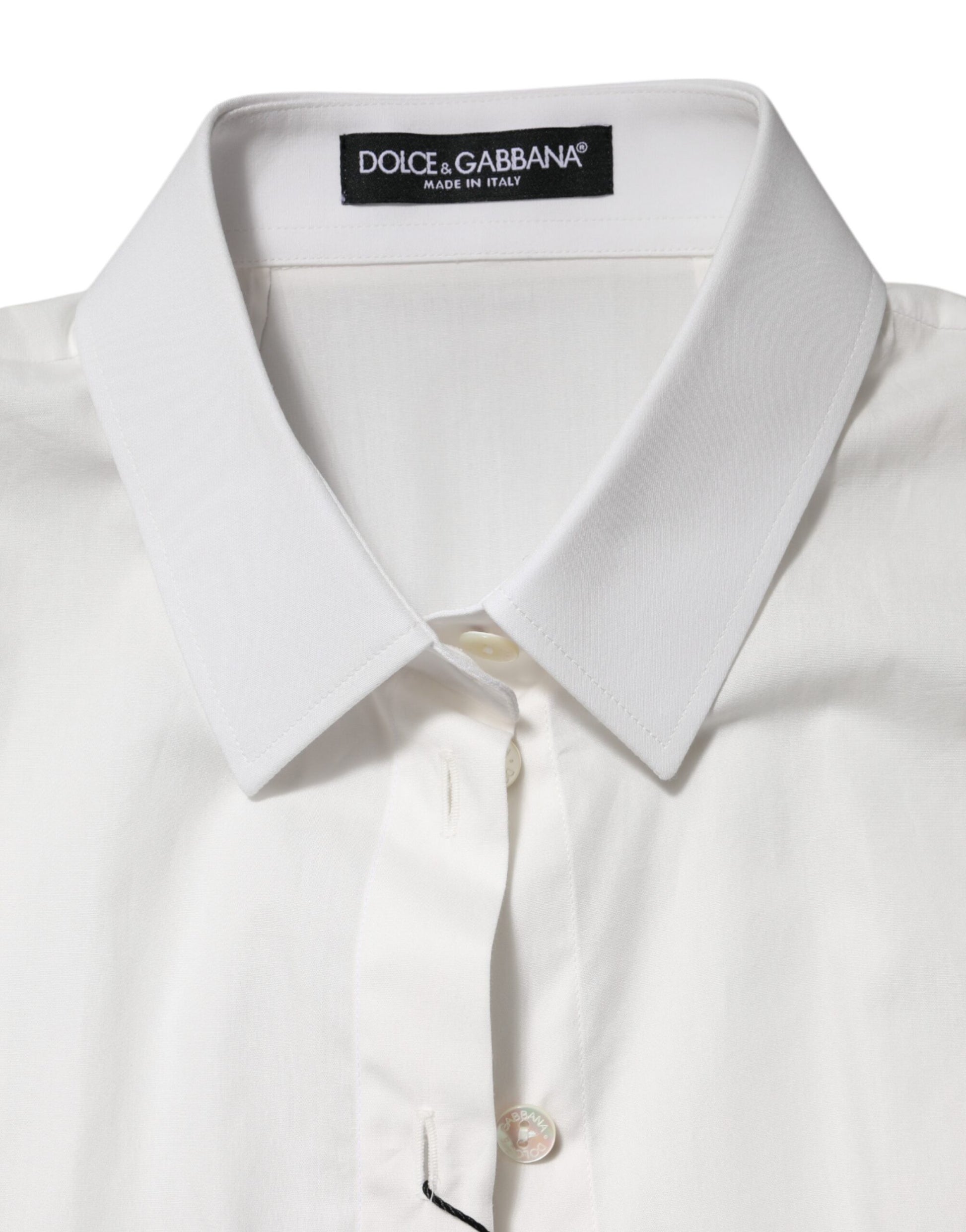 Dolce & Gabbana White Cotton Short Sleeves Collared Top Shirt - ACCEXO