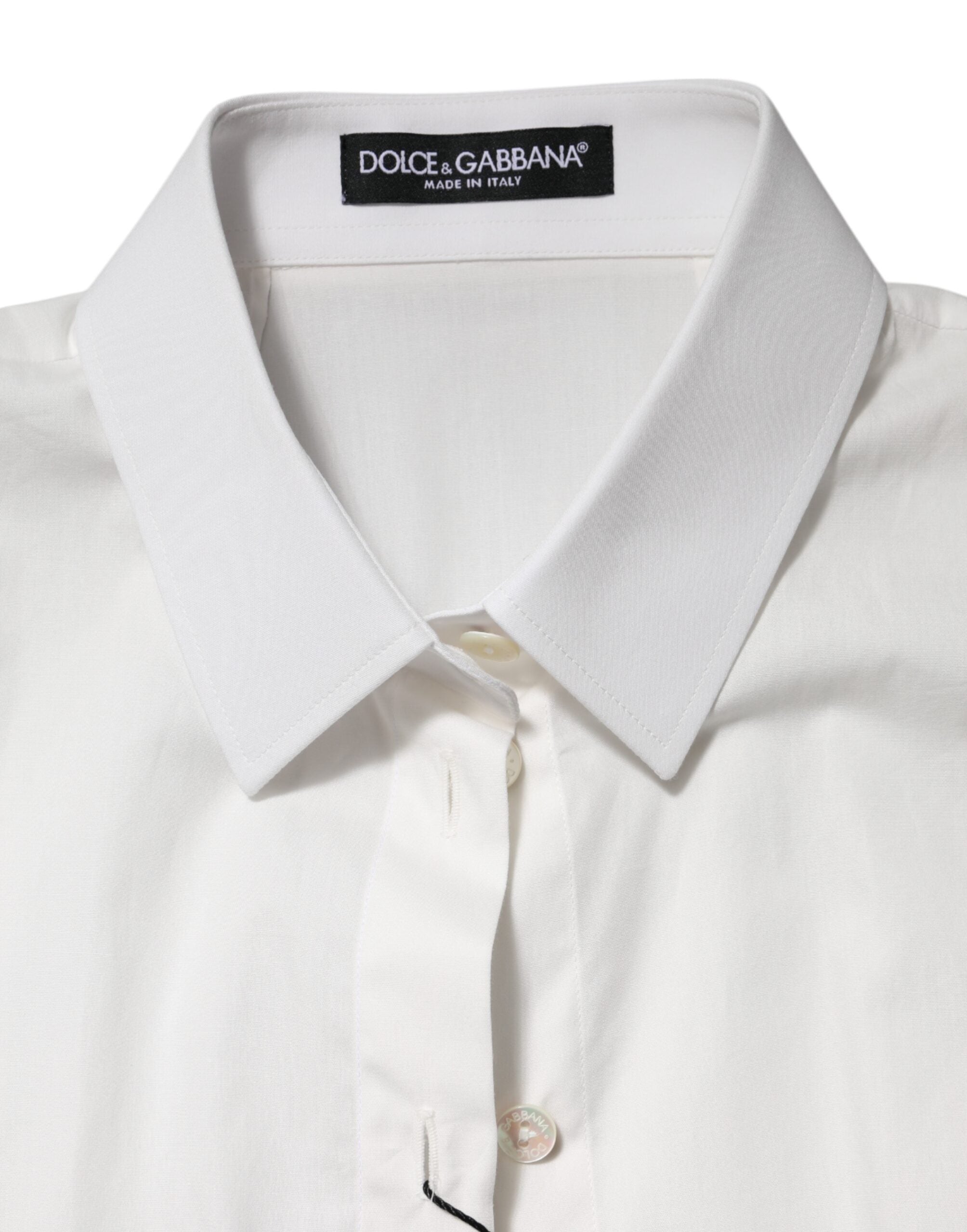 Dolce & Gabbana White Cotton Short Sleeves Collared Top Shirt - ACCEXO
