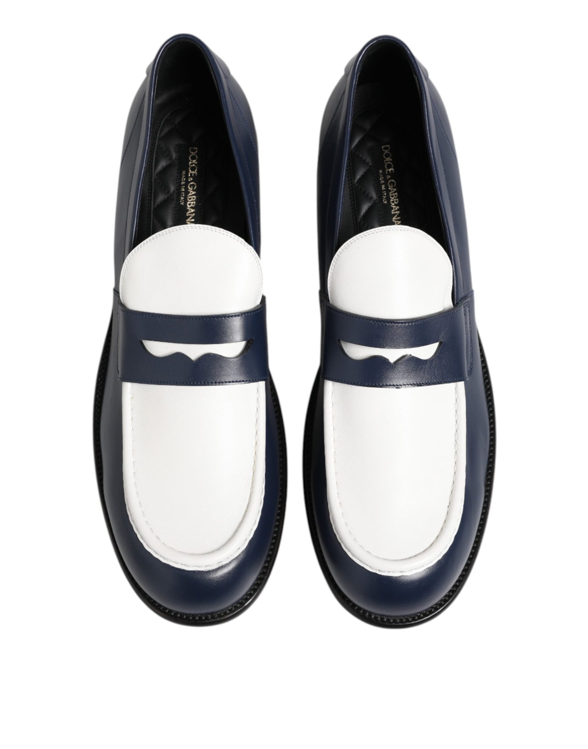 Dolce & Gabbana Black White Leather Slip On Loafers Men Dress Shoes - ACCEXO