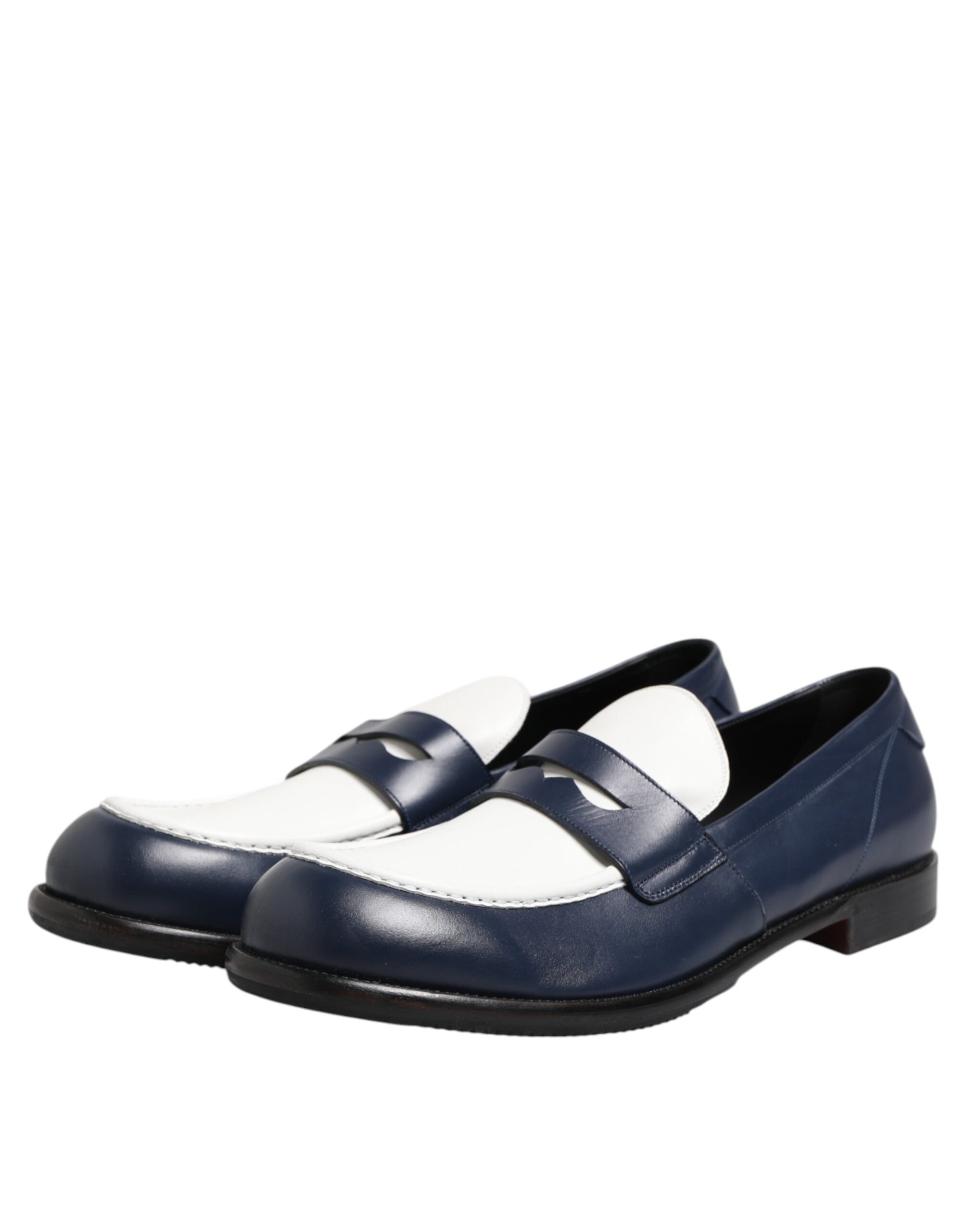 Dolce & Gabbana Black White Leather Slip On Loafers Men Dress Shoes - ACCEXO