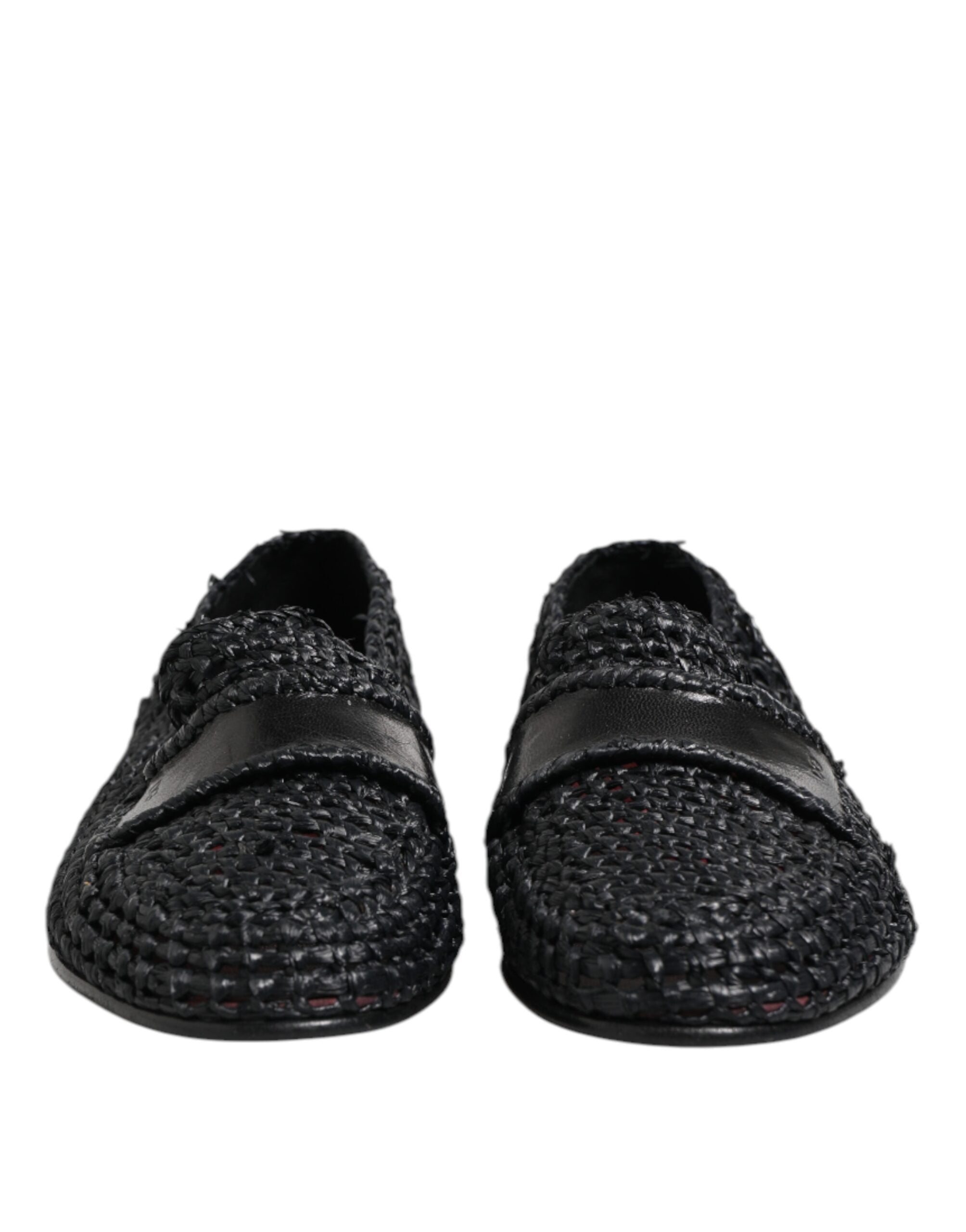 Dolce & Gabbana Black Woven Leather Slip On Loafers Men Shoes - ACCEXO