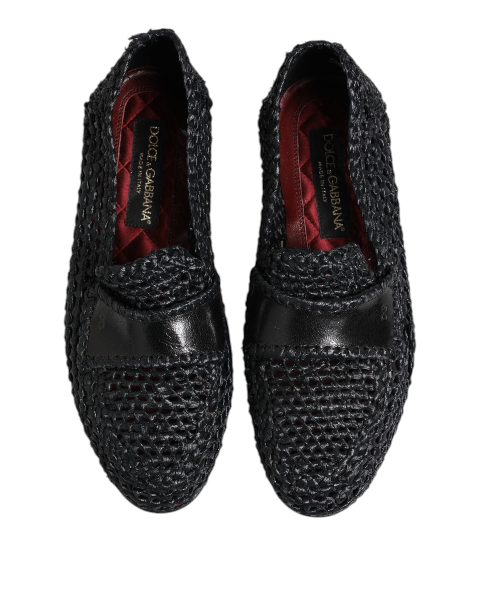 Dolce & Gabbana Black Woven Leather Slip On Loafers Men Shoes - ACCEXO
