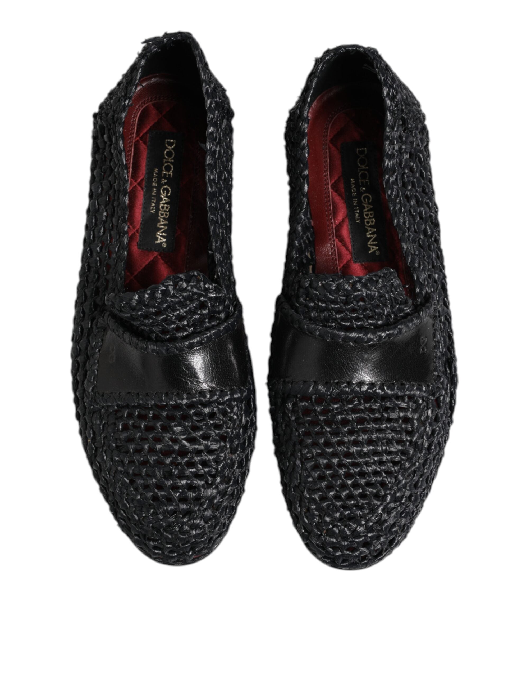 Dolce & Gabbana Black Woven Leather Slip On Loafers Men Shoes - ACCEXO