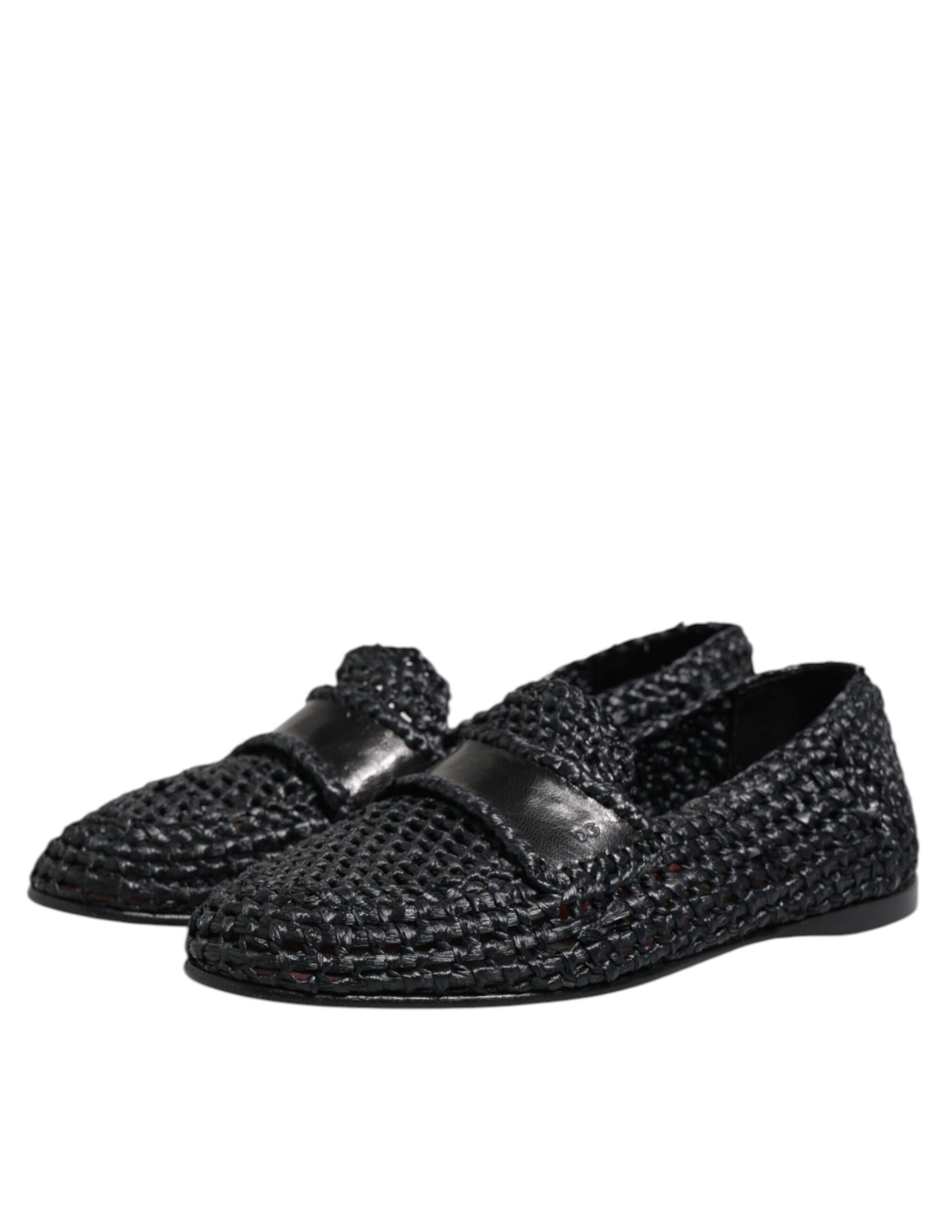 Dolce & Gabbana Black Woven Leather Slip On Loafers Men Shoes - ACCEXO