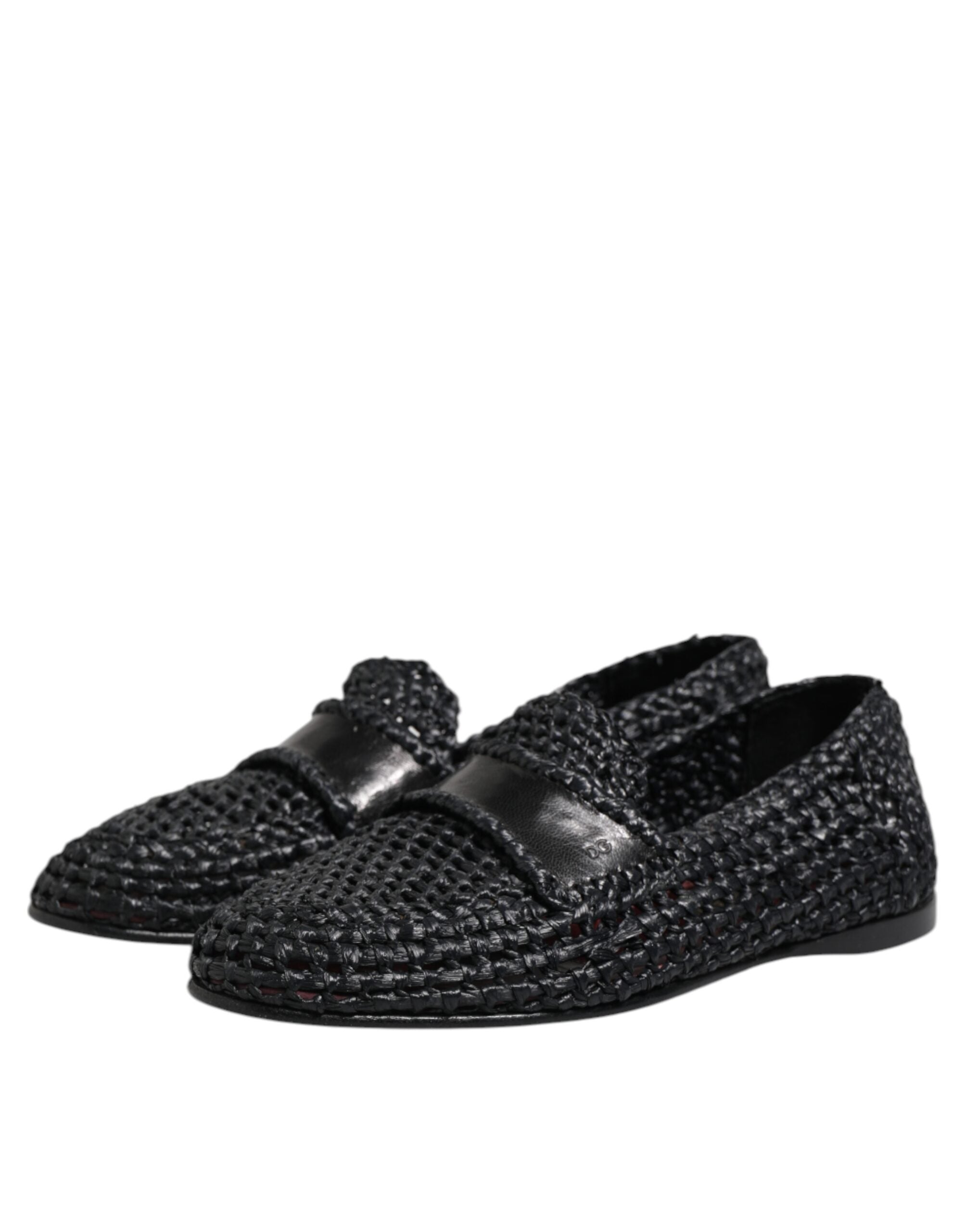 Dolce & Gabbana Black Woven Leather Slip On Loafers Men Shoes - ACCEXO