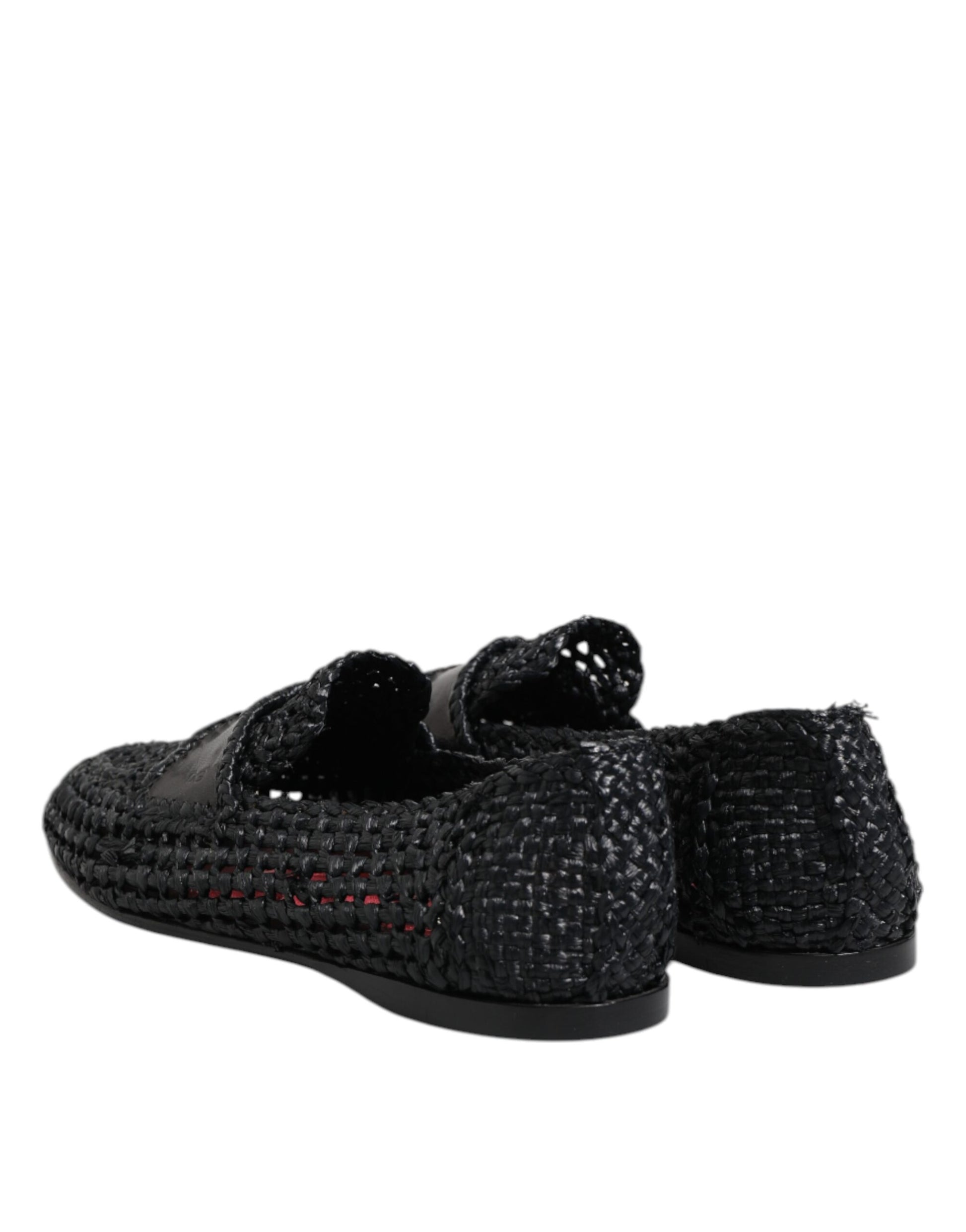 Dolce & Gabbana Black Woven Leather Slip On Loafers Men Shoes - ACCEXO