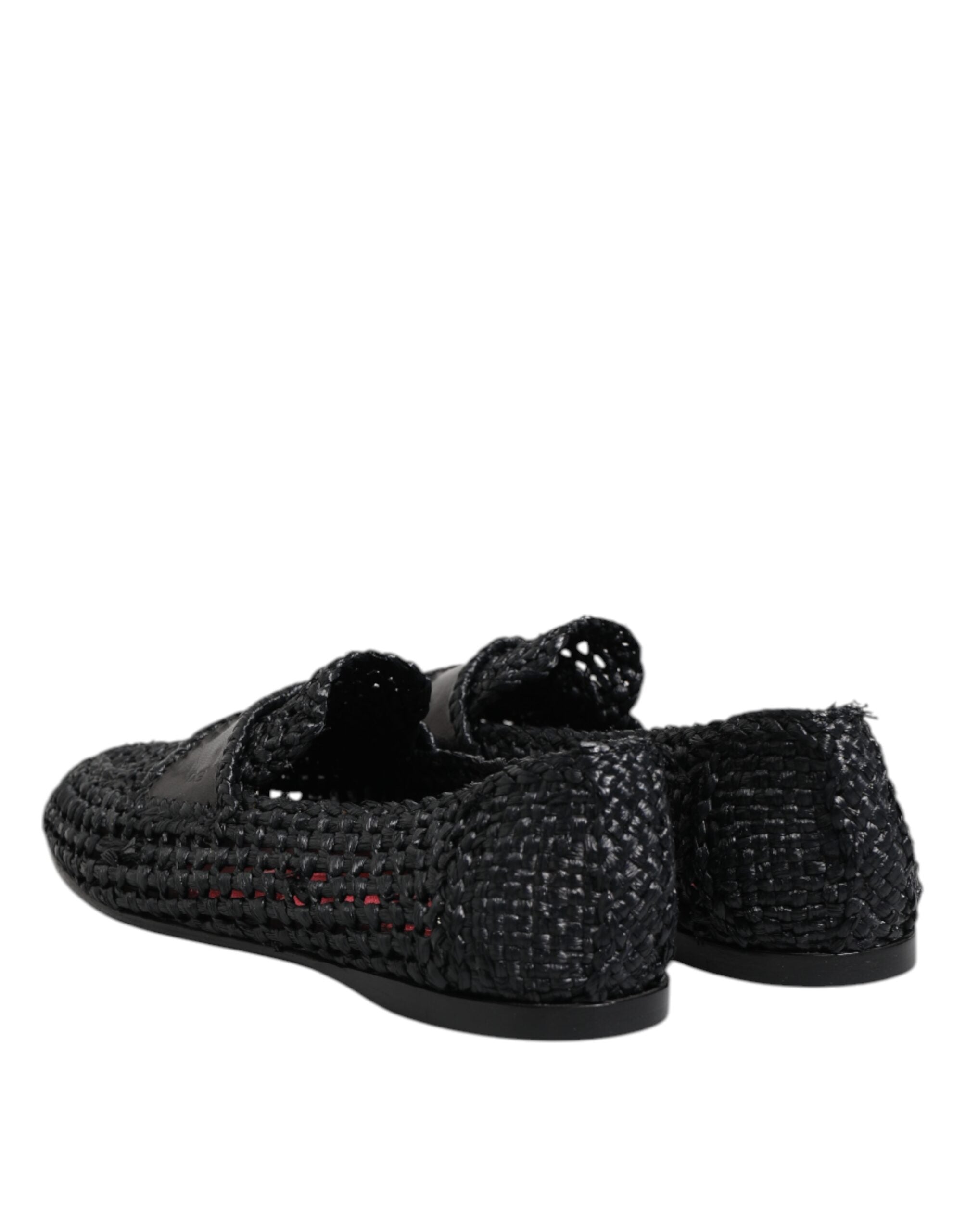 Dolce & Gabbana Black Woven Leather Slip On Loafers Men Shoes - ACCEXO