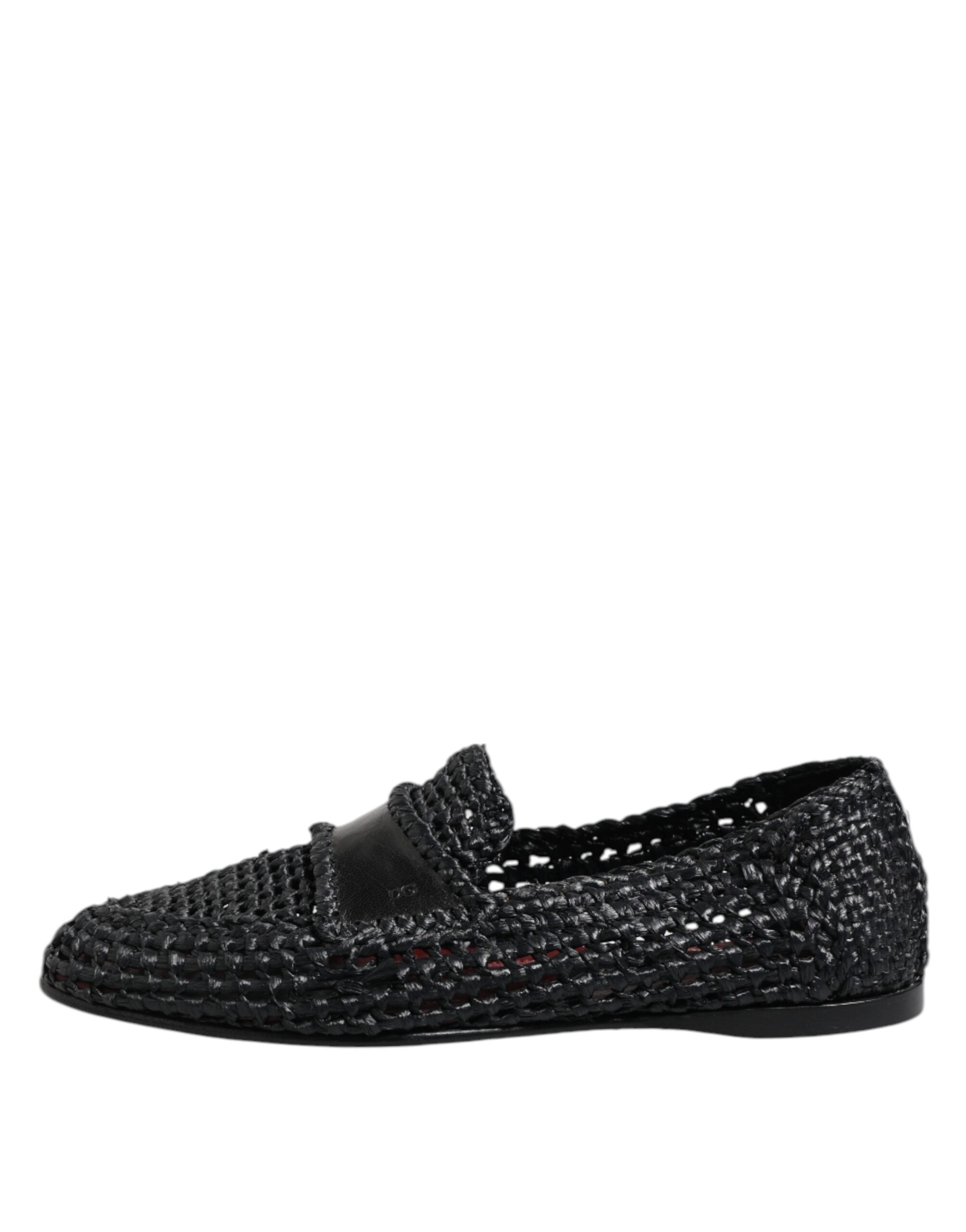 Dolce & Gabbana Black Woven Leather Slip On Loafers Men Shoes - ACCEXO