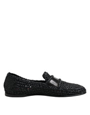 Dolce & Gabbana Black Woven Leather Slip On Loafers Men Shoes - ACCEXO