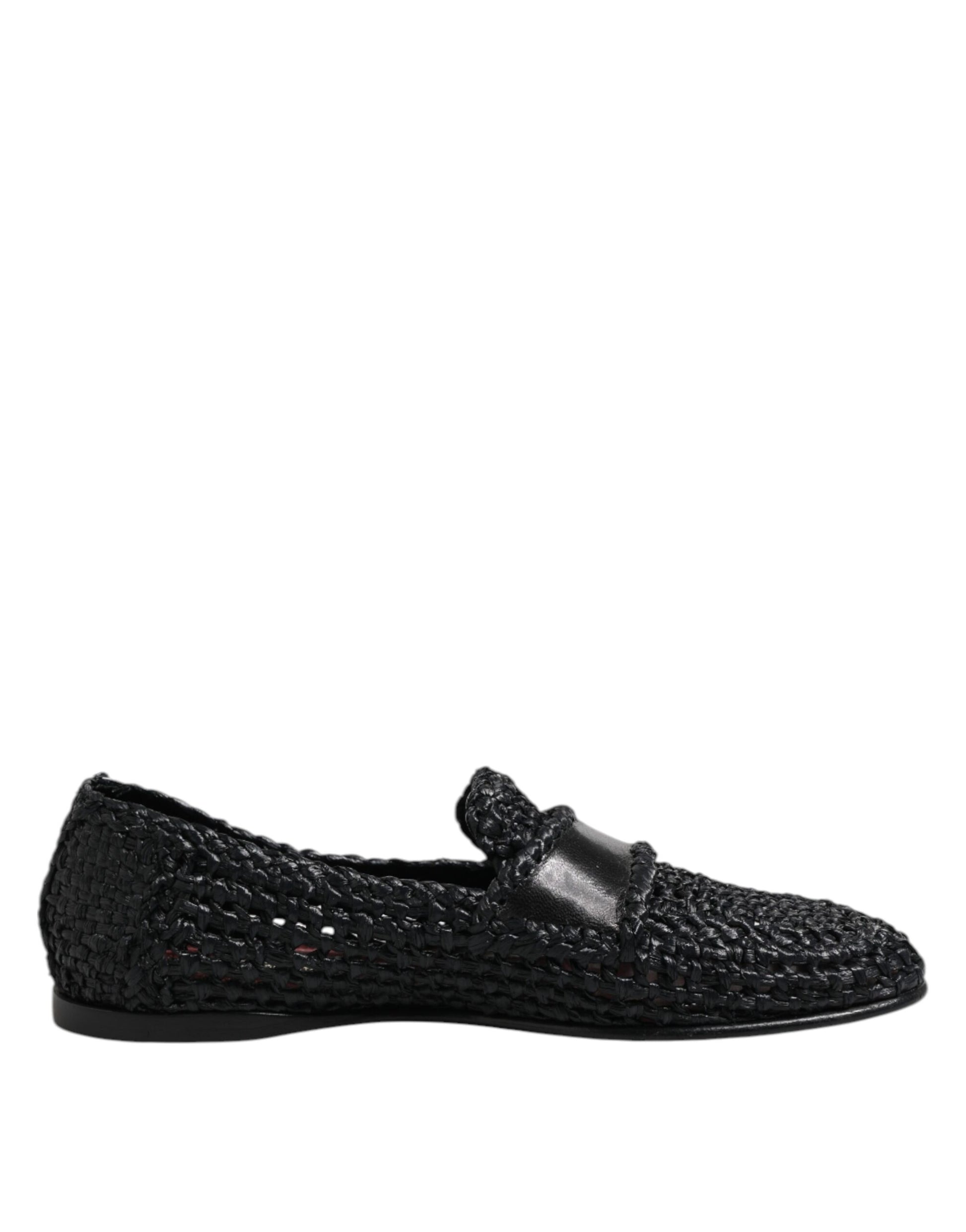 Dolce & Gabbana Black Woven Leather Slip On Loafers Men Shoes - ACCEXO