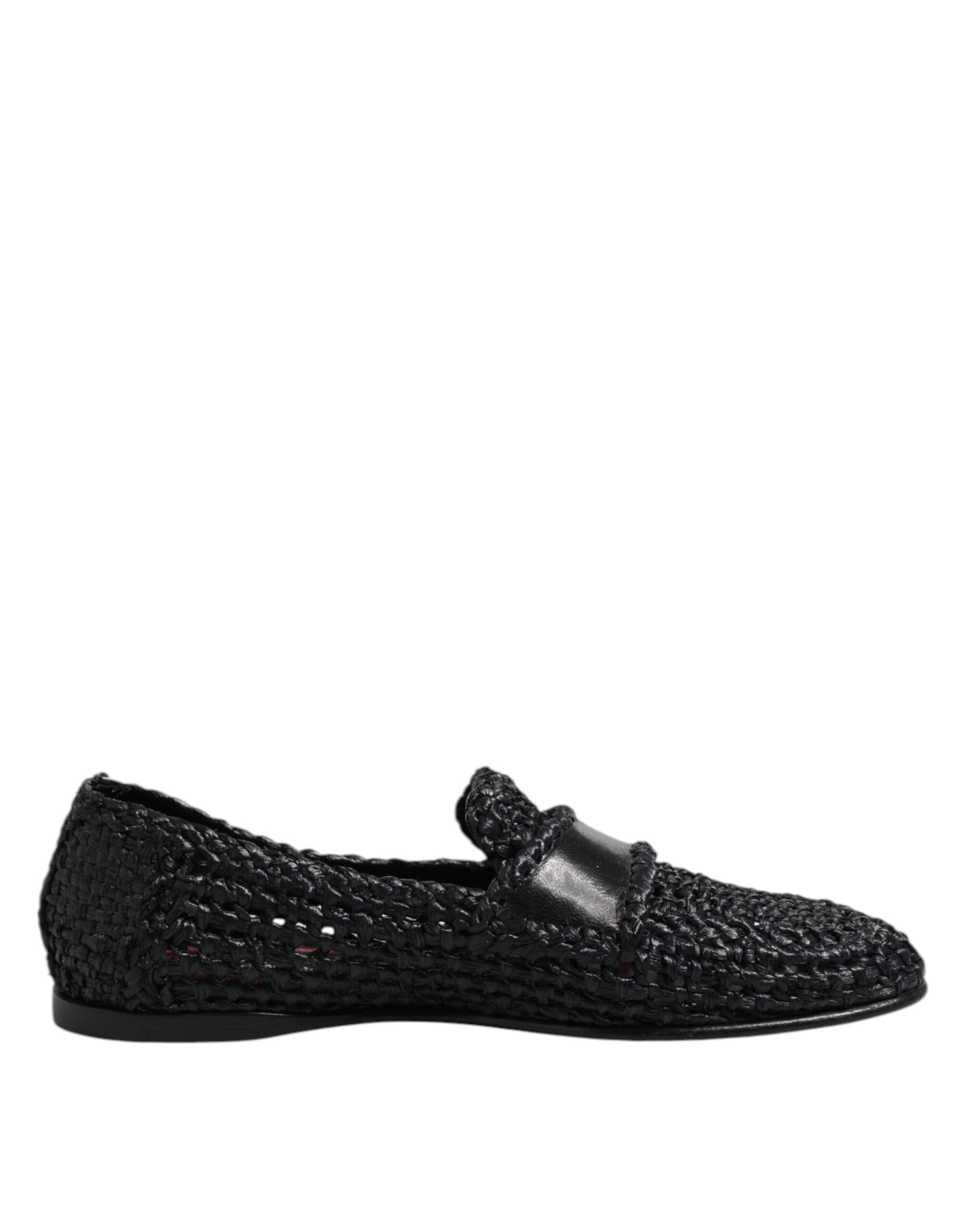 Dolce & Gabbana Black Woven Leather Slip On Loafers Men Shoes - ACCEXO