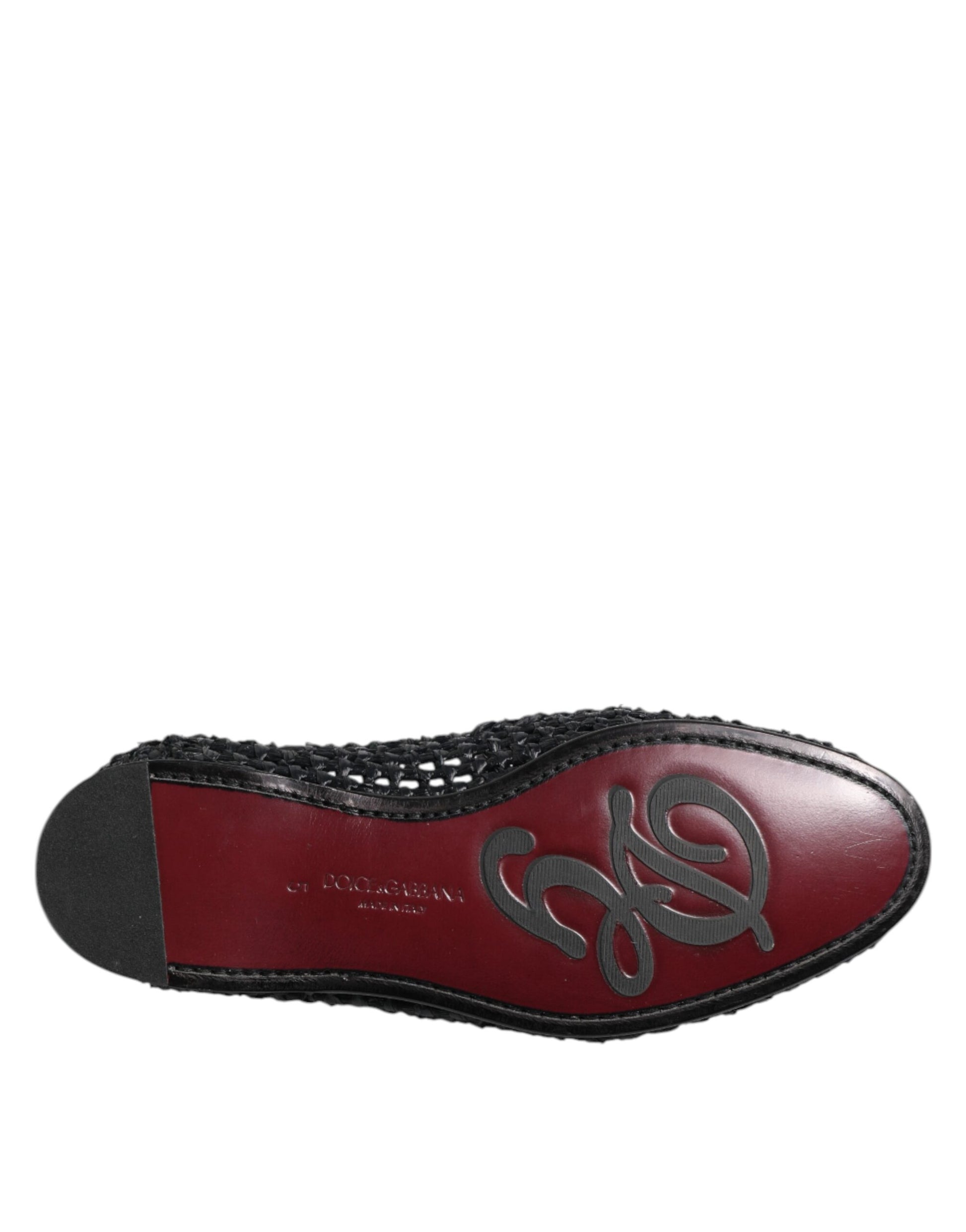 Dolce & Gabbana Black Woven Leather Slip On Loafers Men Shoes - ACCEXO