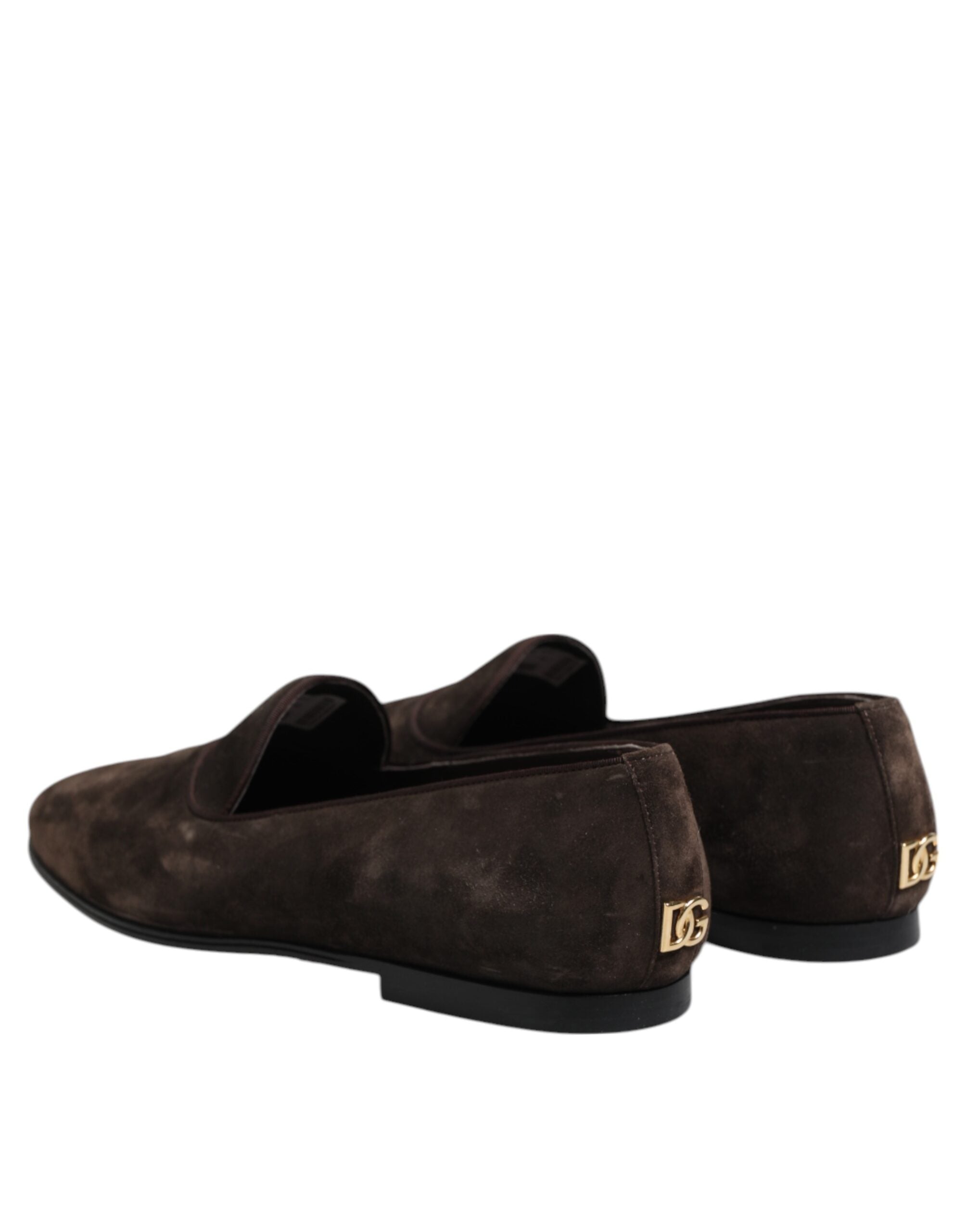 Dolce & Gabbana Brown Velvet Leather Slip On Loafers Shoes - ACCEXO