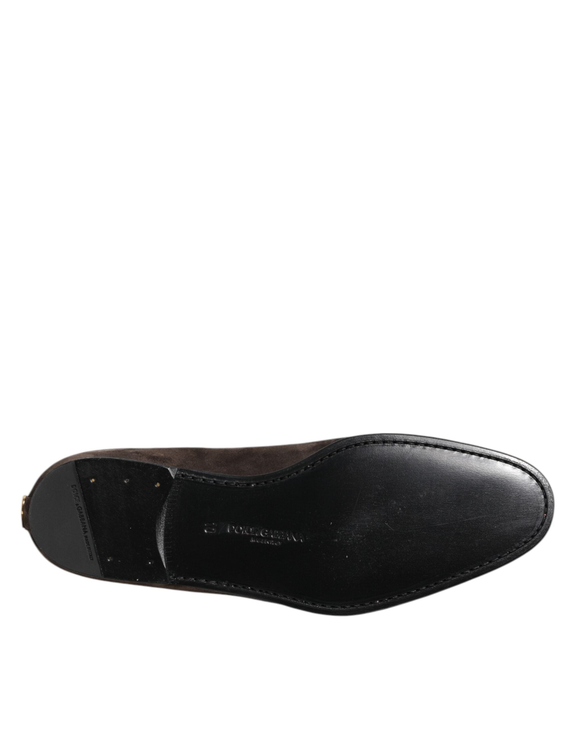 Dolce & Gabbana Brown Velvet Leather Slip On Loafers Shoes - ACCEXO
