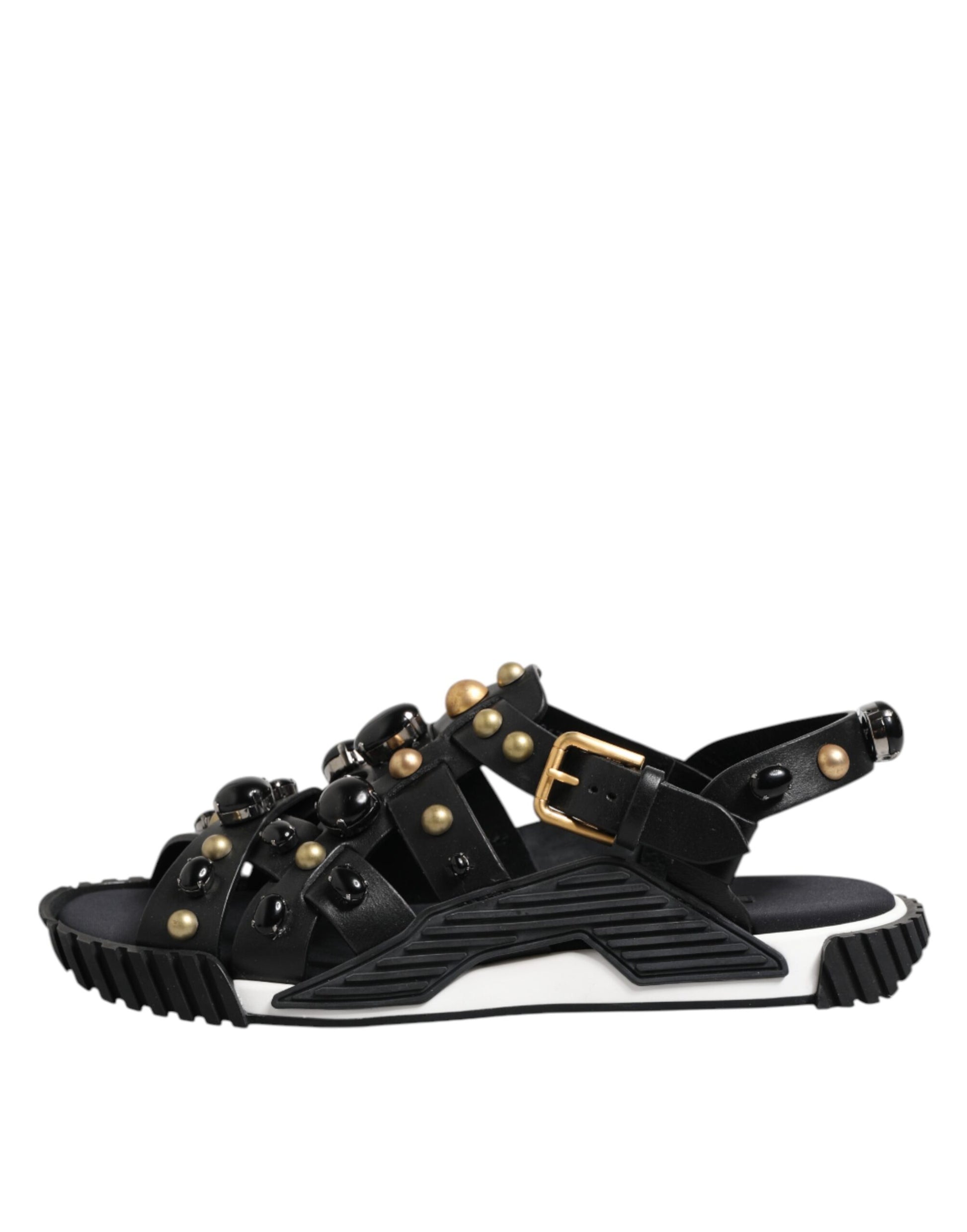 Dolce & Gabbana Black Leather Studded Ankle Strap Sandals Shoes - ACCEXO