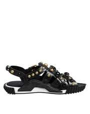 Dolce & Gabbana Black Leather Studded Ankle Strap Sandals Shoes - ACCEXO