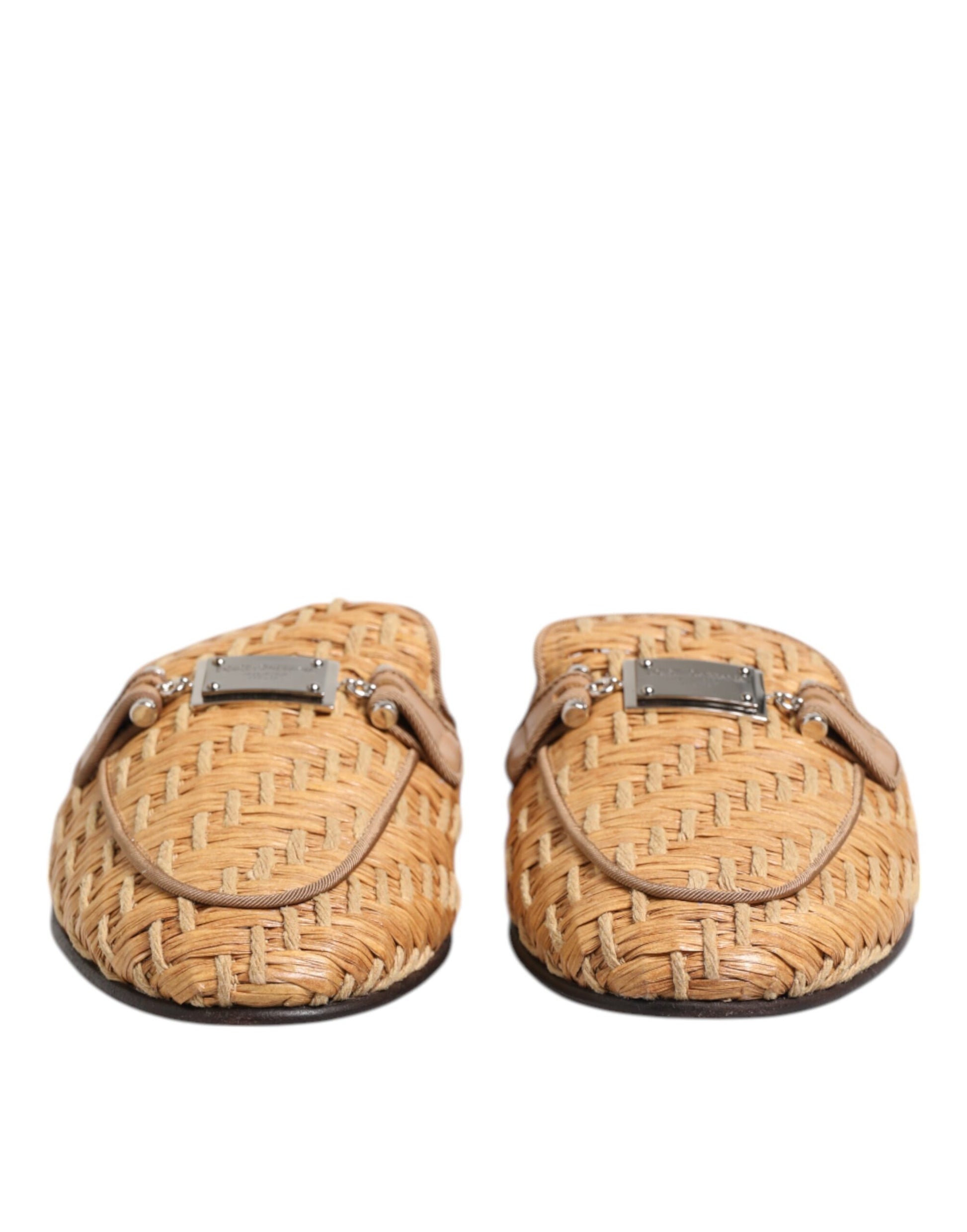 Dolce & Gabbana Beige Rattan Flat Mule Men Sandals Shoes - ACCEXO