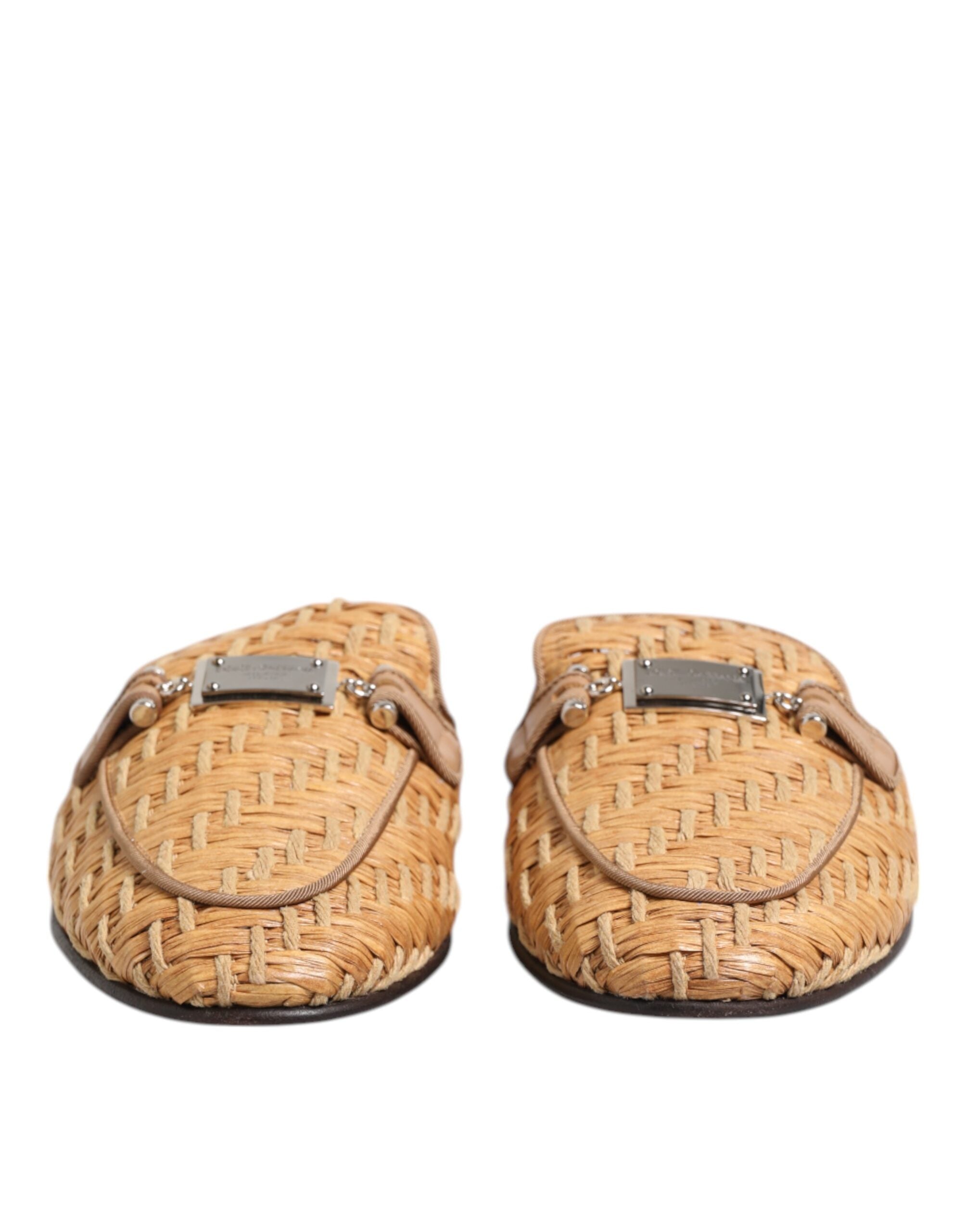 Dolce & Gabbana Beige Rattan Flat Mule Men Sandals Shoes - ACCEXO