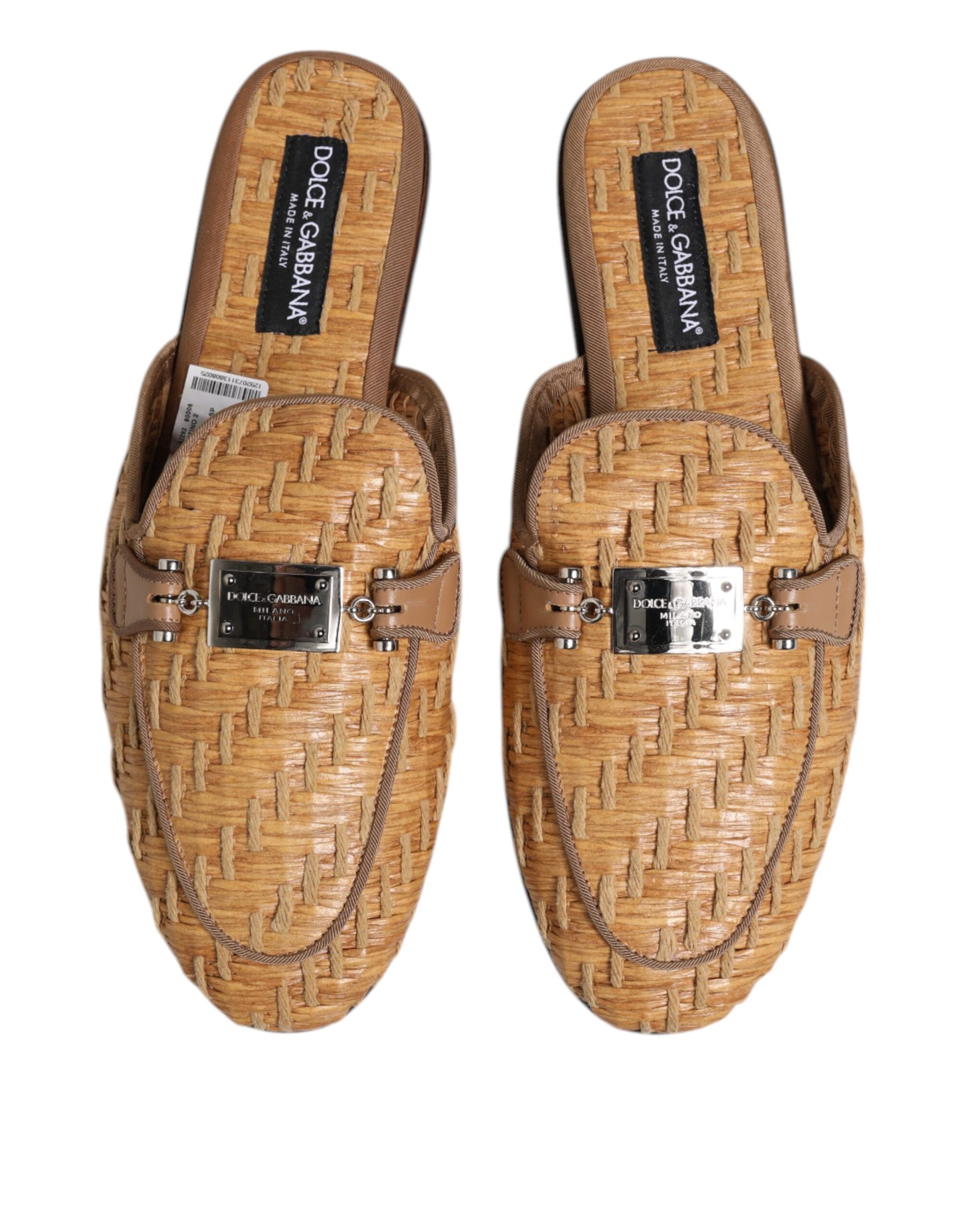 Dolce & Gabbana Beige Rattan Flat Mule Men Sandals Shoes - ACCEXO