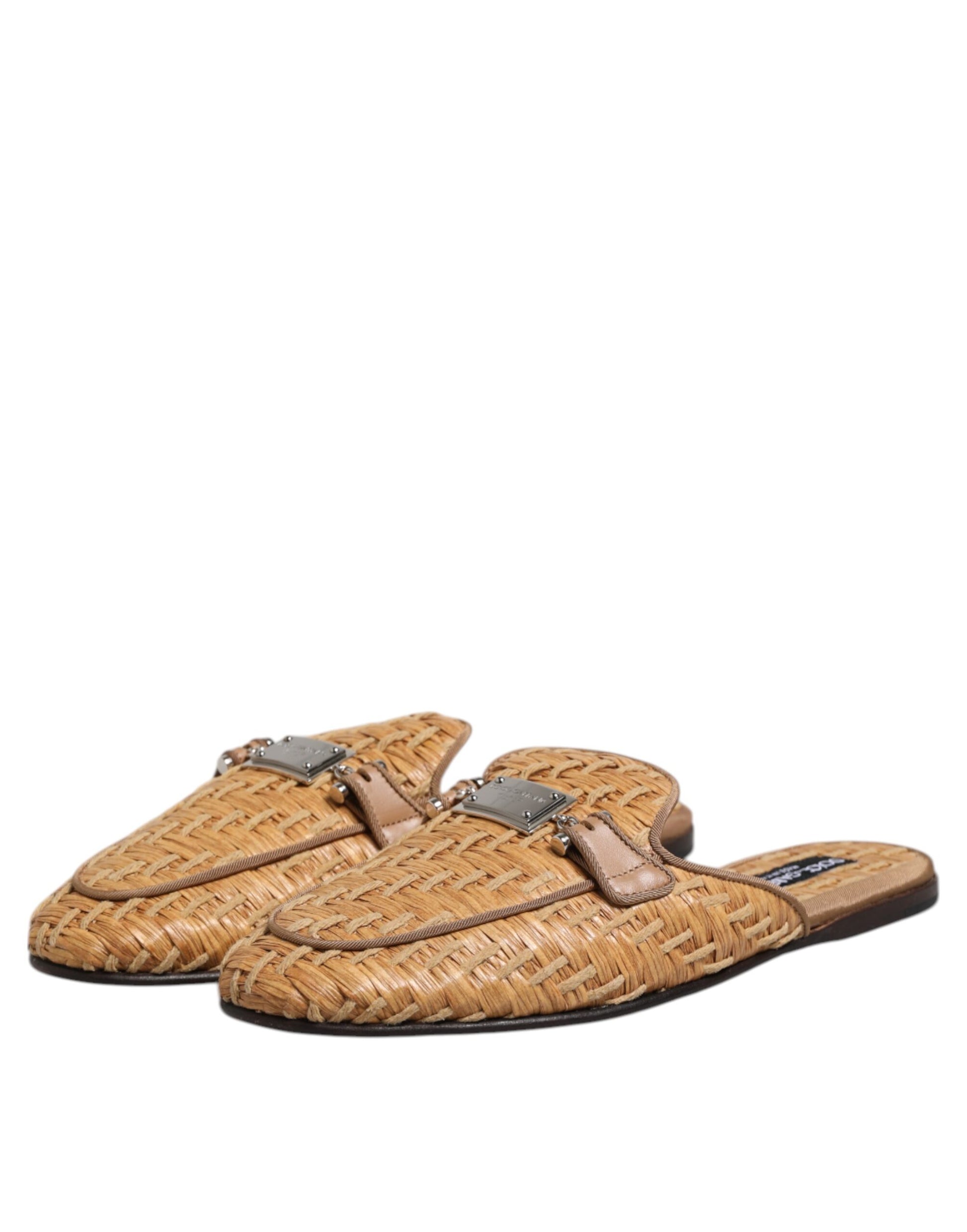 Dolce & Gabbana Beige Rattan Flat Mule Men Sandals Shoes - ACCEXO