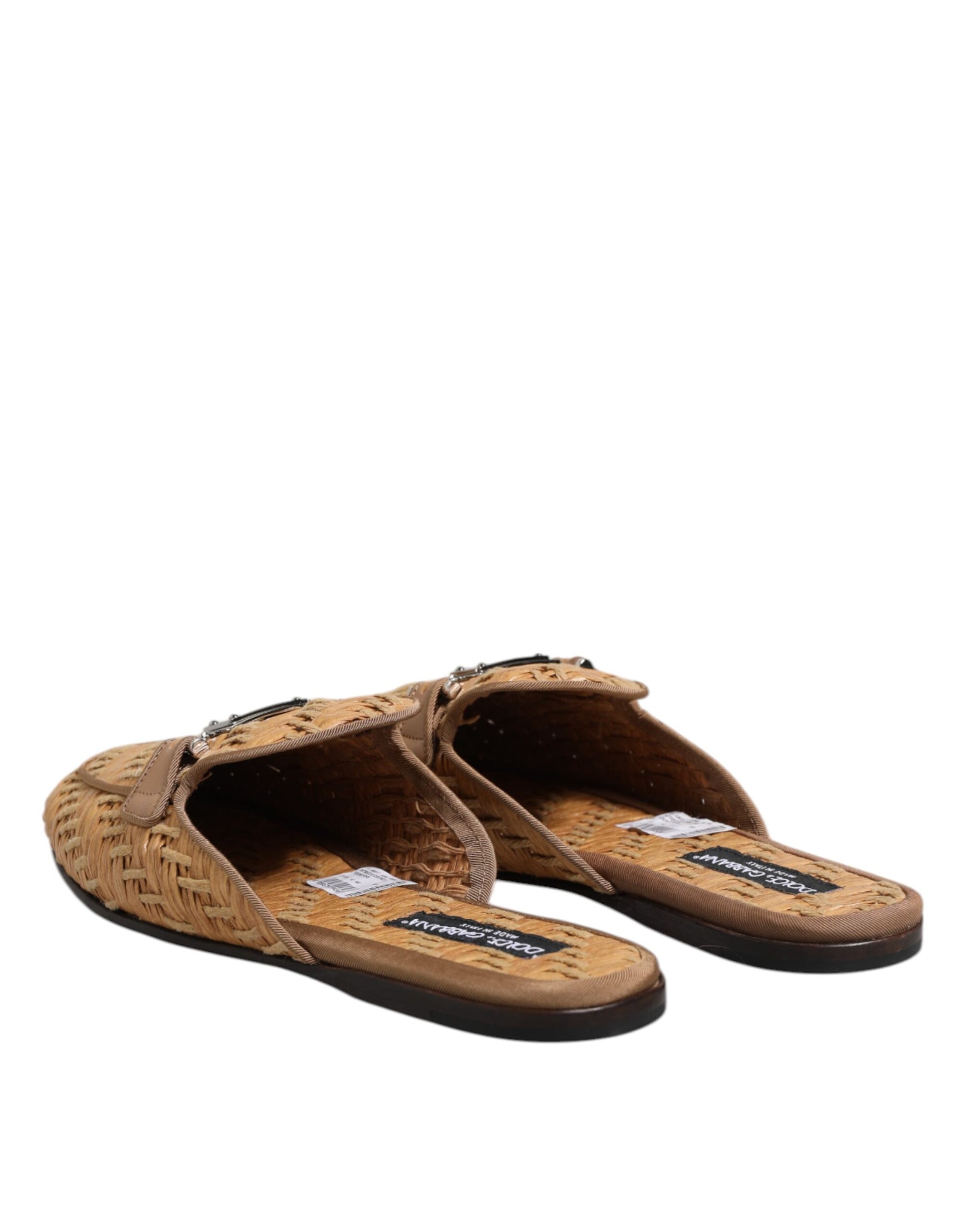 Dolce & Gabbana Beige Rattan Flat Mule Men Sandals Shoes - ACCEXO