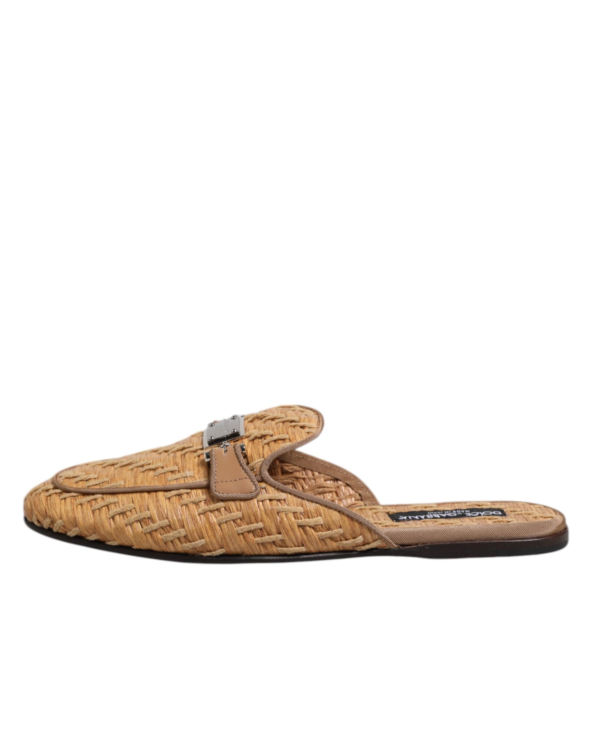 Dolce & Gabbana Beige Rattan Flat Mule Men Sandals Shoes - ACCEXO