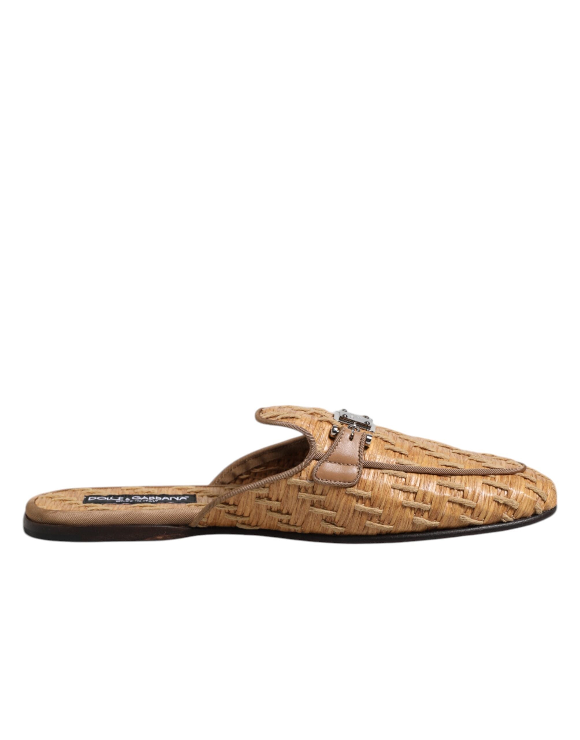 Dolce & Gabbana Beige Rattan Flat Mule Men Sandals Shoes - ACCEXO