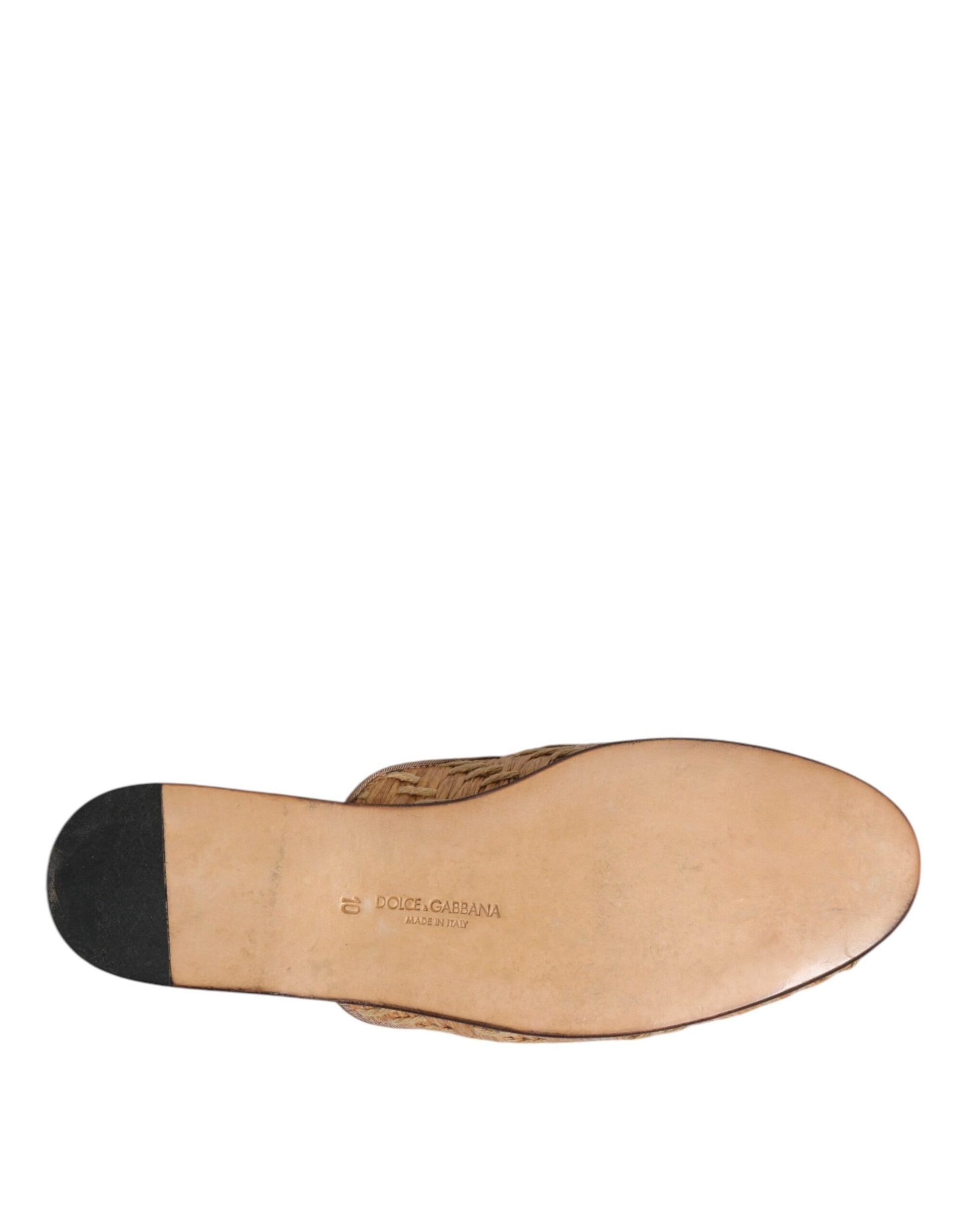 Dolce & Gabbana Beige Rattan Flat Mule Men Sandals Shoes - ACCEXO