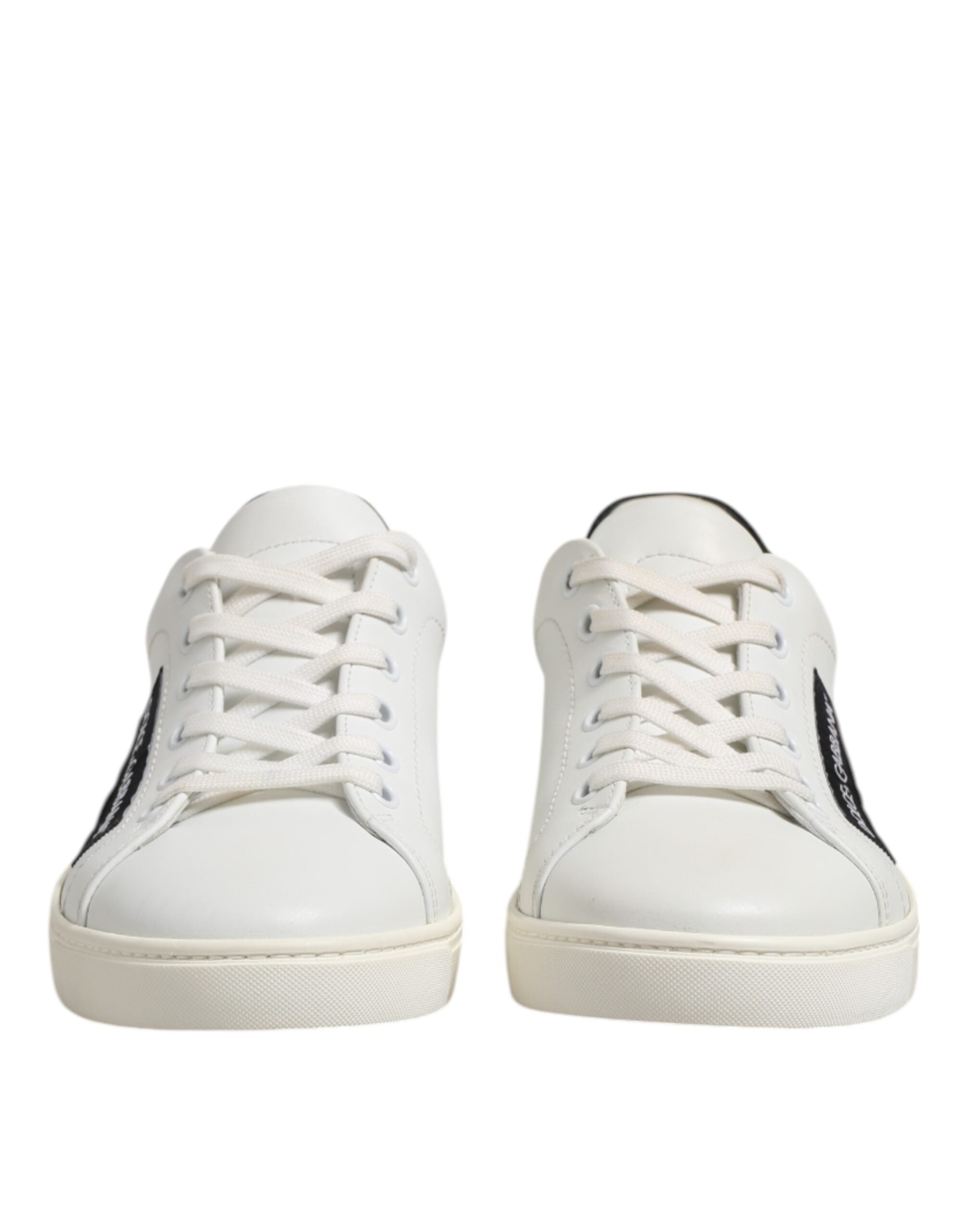 Dolce & Gabbana White Black Leather Lace Up Men Sneakers Shoes - ACCEXO
