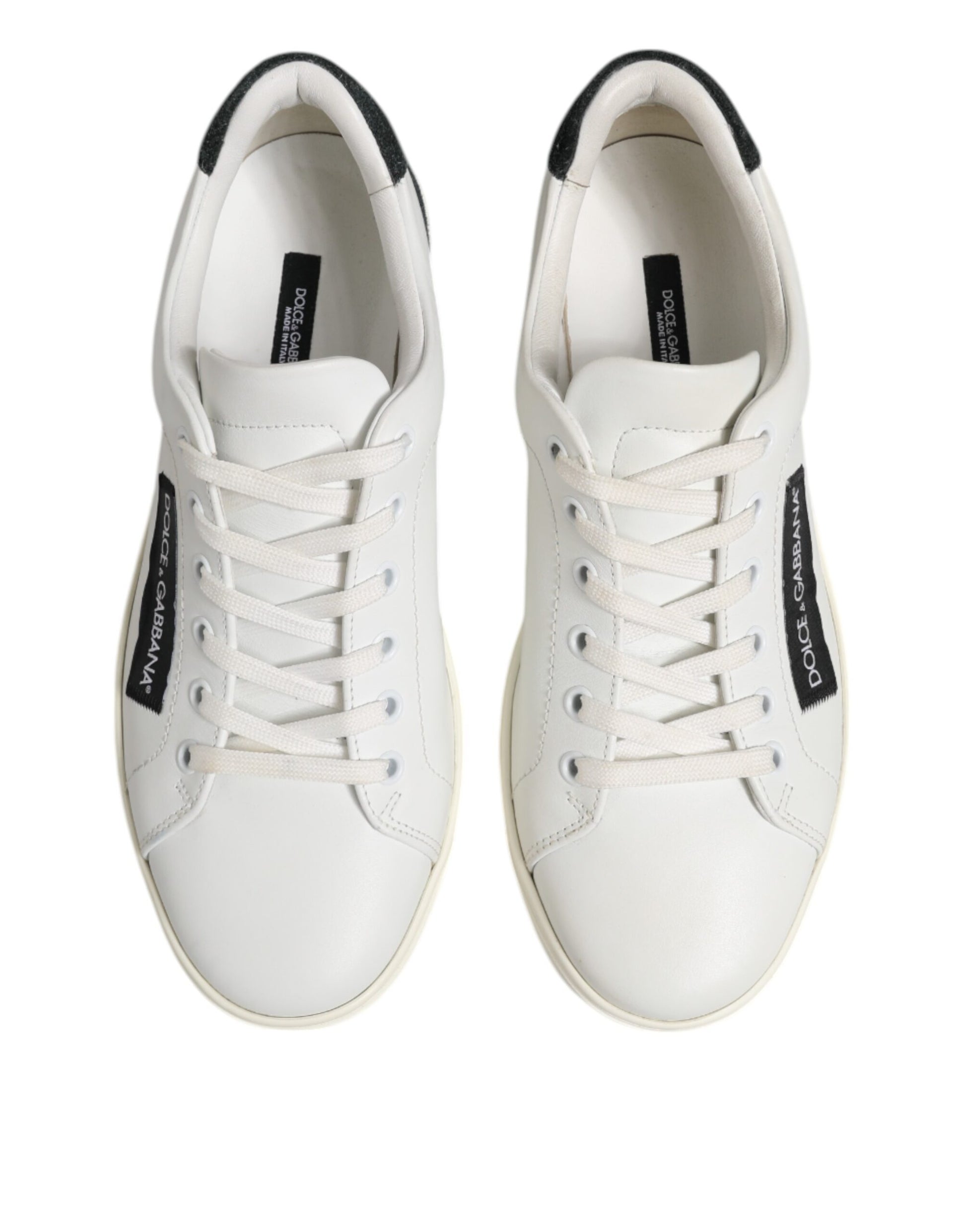 Dolce & Gabbana White Black Leather Lace Up Men Sneakers Shoes - ACCEXO