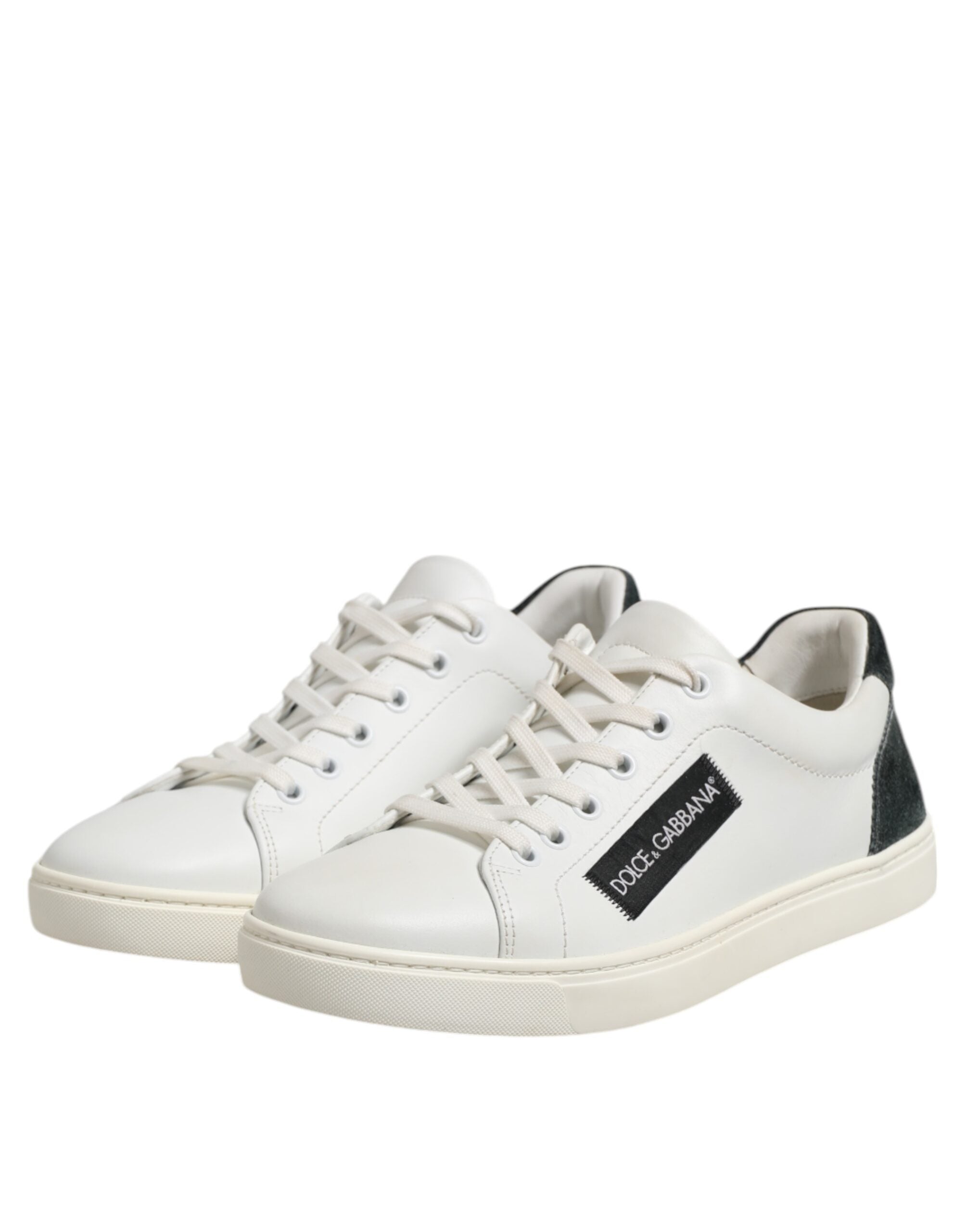 Dolce & Gabbana White Black Leather Lace Up Men Sneakers Shoes - ACCEXO