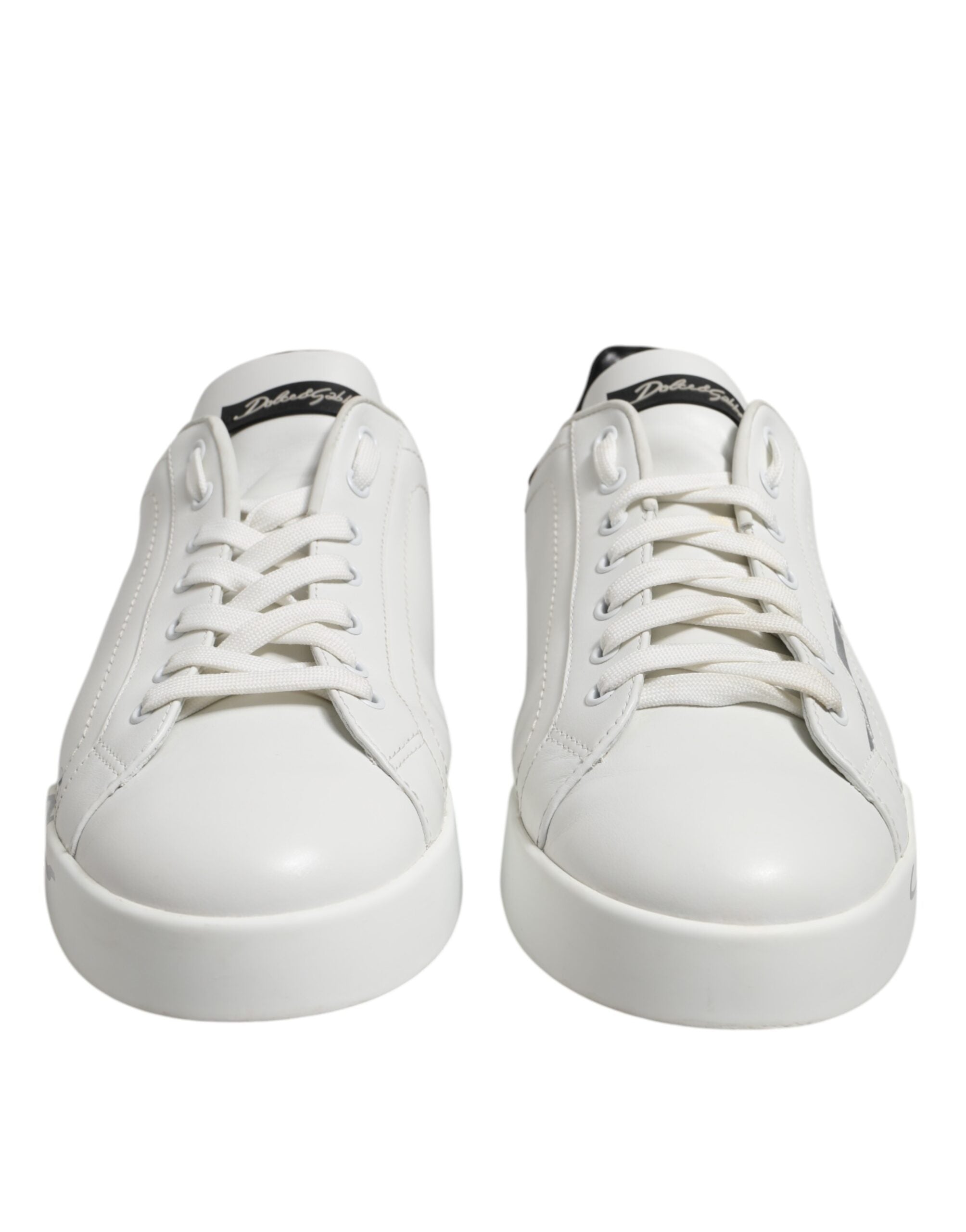 Dolce & Gabbana White Black Logo Low Top Leather Sneakers Shoes - ACCEXO