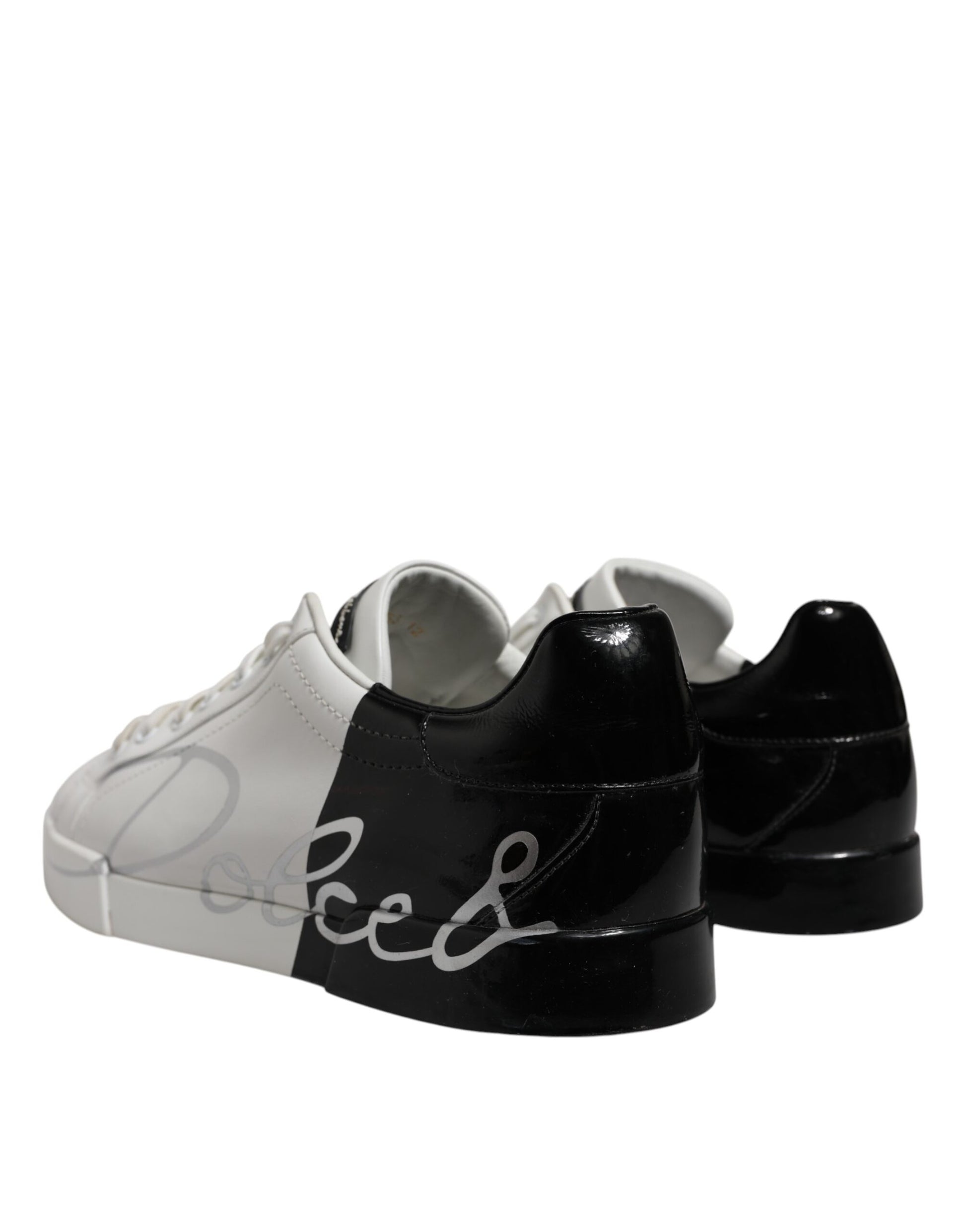 Dolce & Gabbana White Black Logo Low Top Leather Sneakers Shoes - ACCEXO