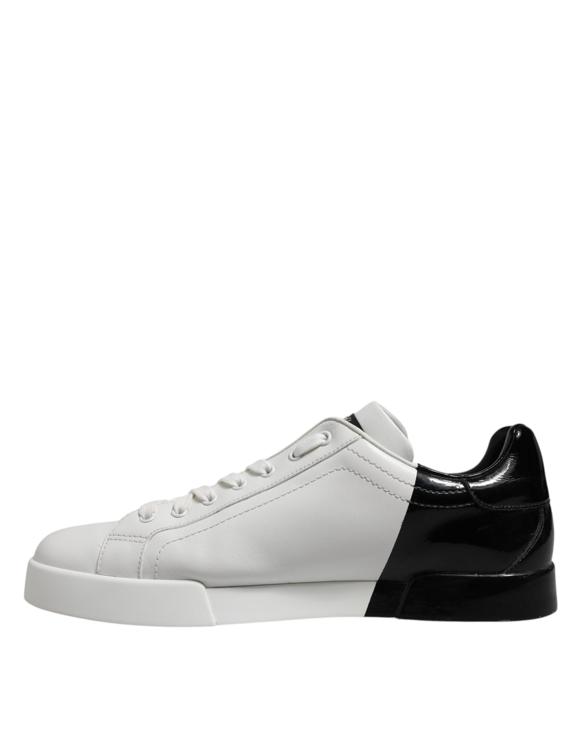 Dolce & Gabbana White Black Logo Low Top Leather Sneakers Shoes - ACCEXO