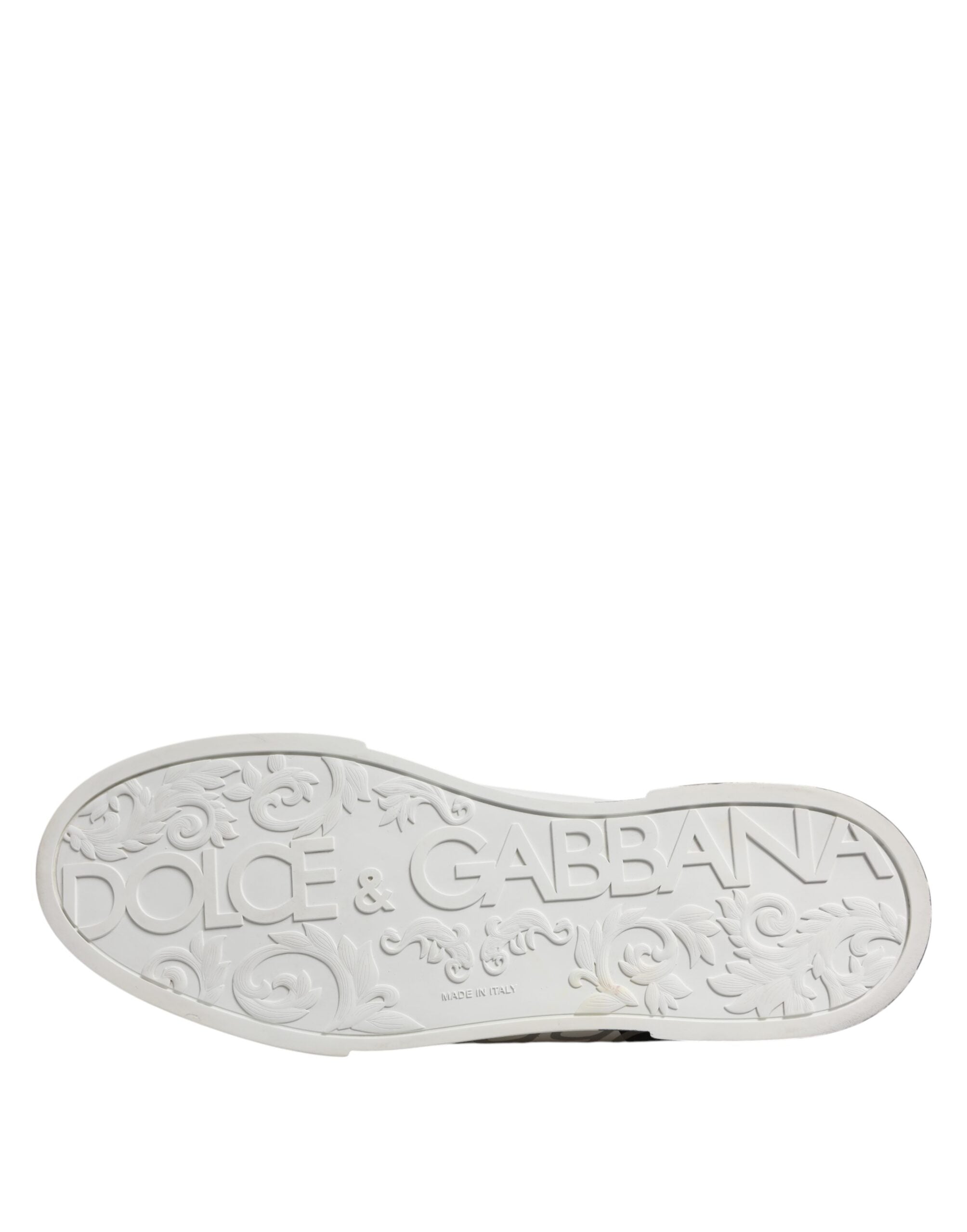 Dolce & Gabbana White Black Logo Low Top Leather Sneakers Shoes - ACCEXO