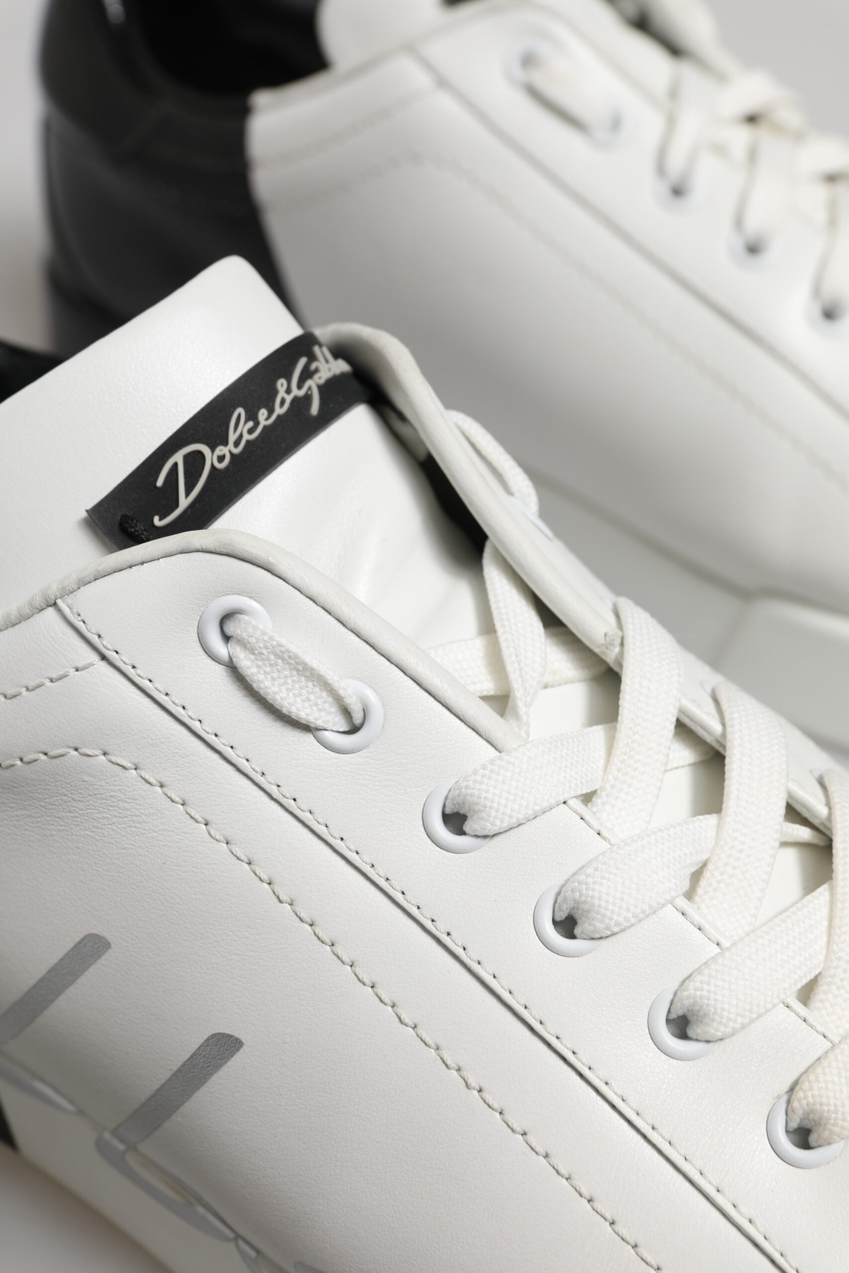 Dolce & Gabbana White Black Logo Low Top Leather Sneakers Shoes - ACCEXO