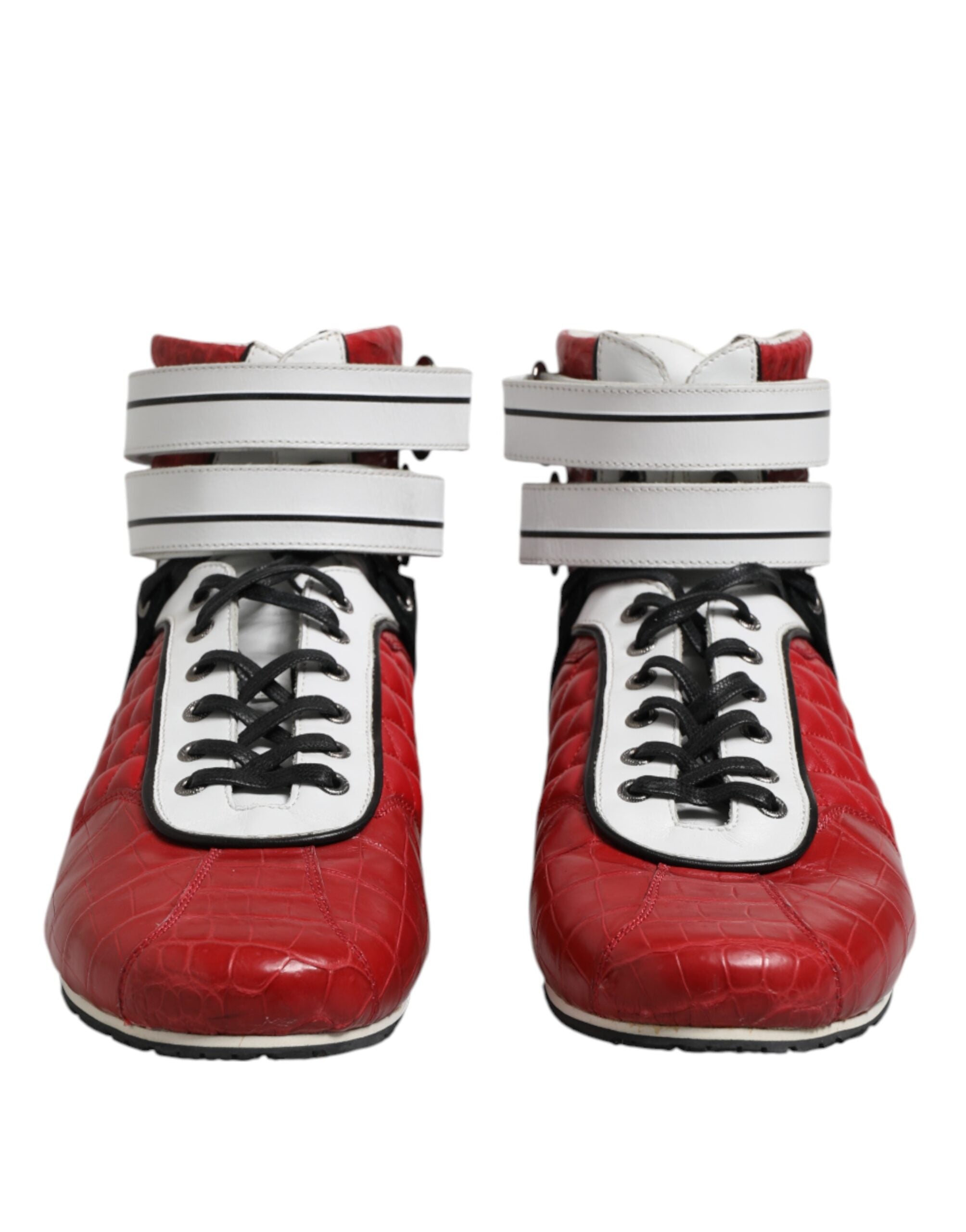 Dolce & Gabbana Red Quilted Leather Lace Up Sneakers Shoes - ACCEXO
