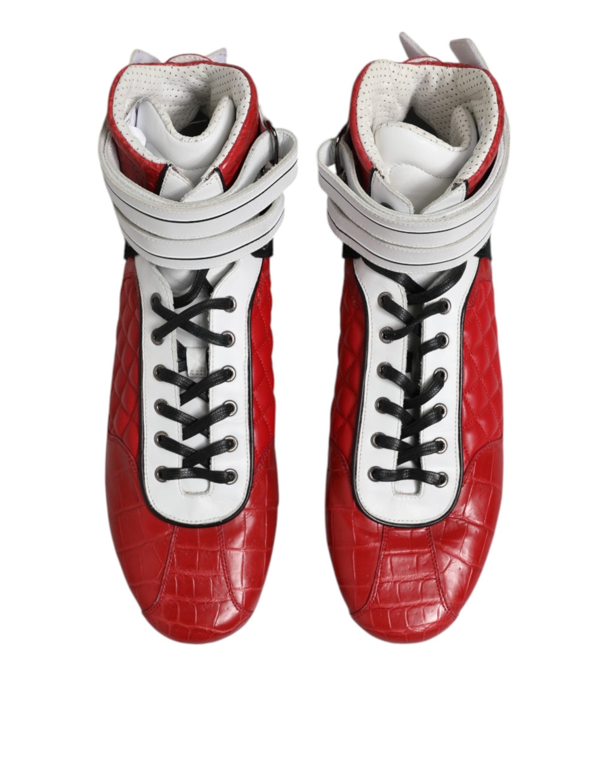 Dolce & Gabbana Red Quilted Leather Lace Up Sneakers Shoes - ACCEXO