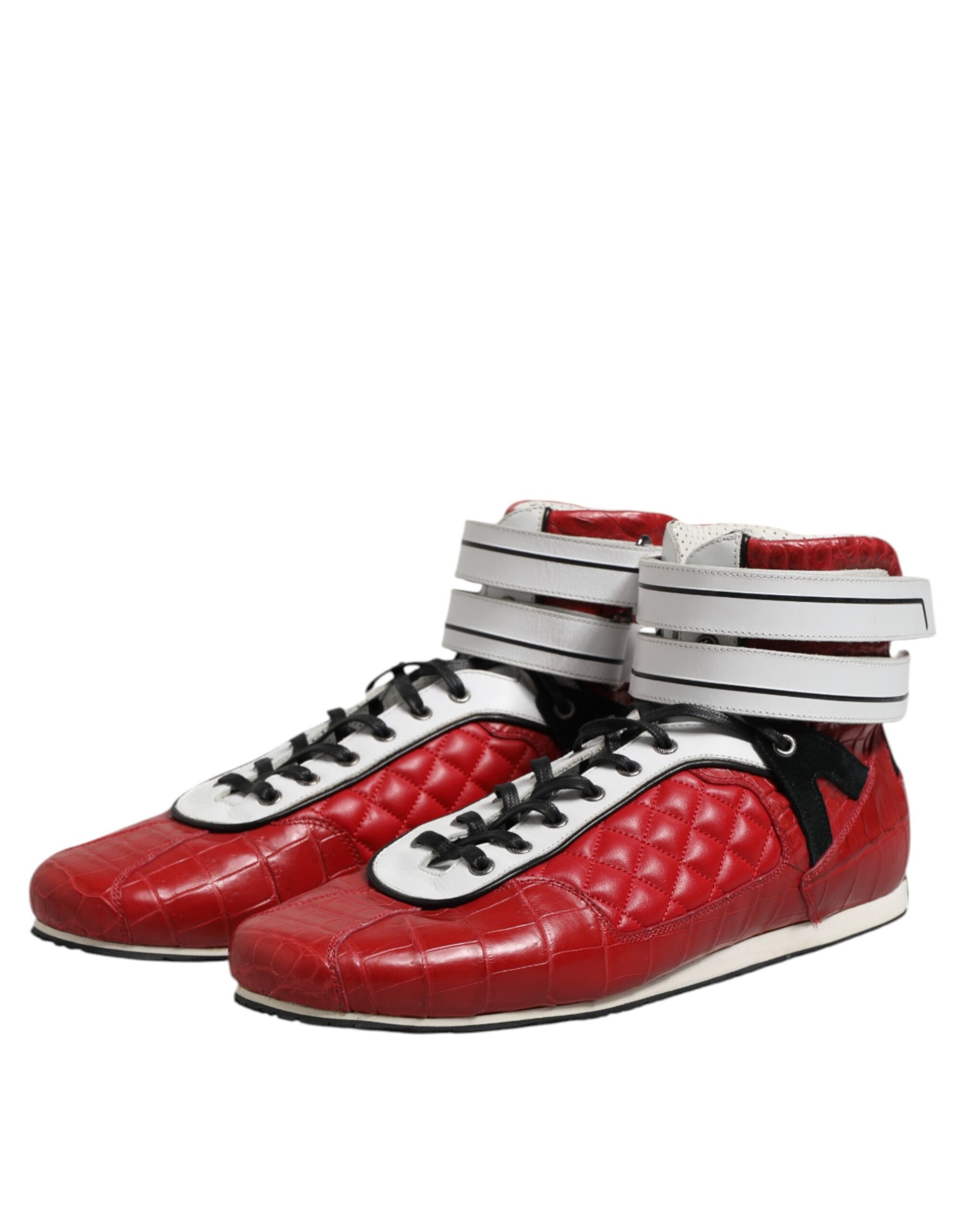 Dolce & Gabbana Red Quilted Leather Lace Up Sneakers Shoes - ACCEXO