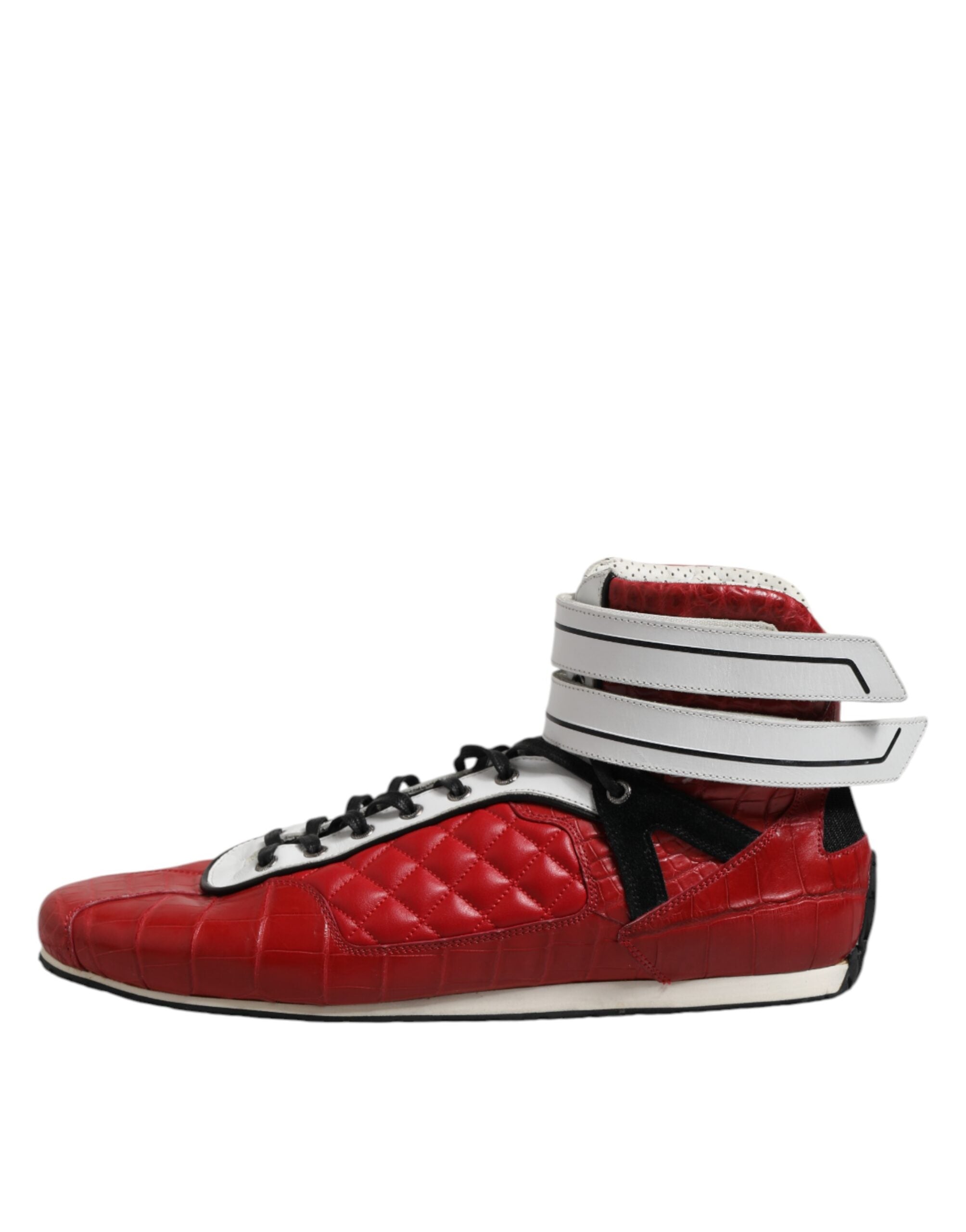 Dolce & Gabbana Red Quilted Leather Lace Up Sneakers Shoes - ACCEXO