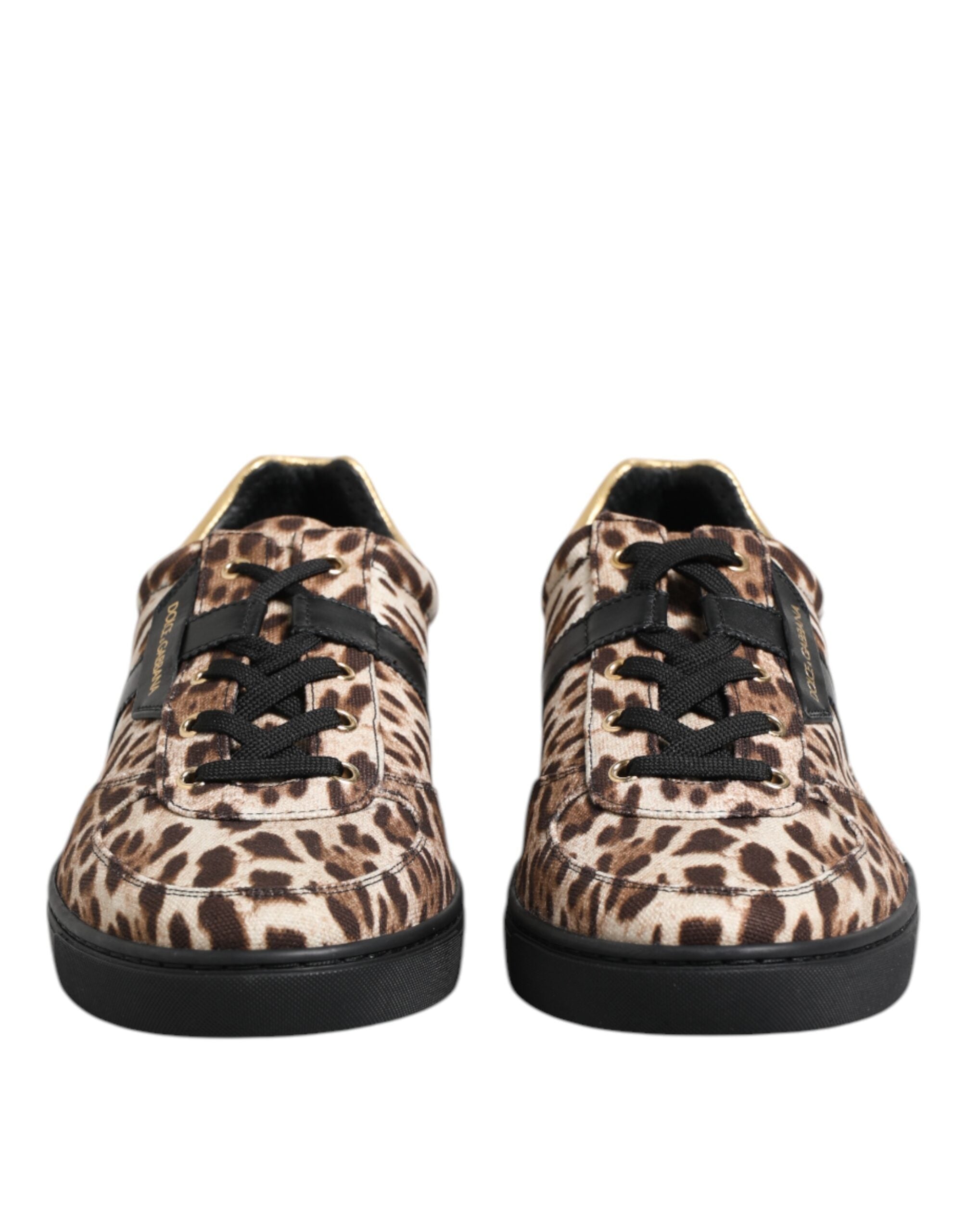 Dolce & Gabbana Brown Leopard Logo Print Cotton Sneakers Shoes - ACCEXO