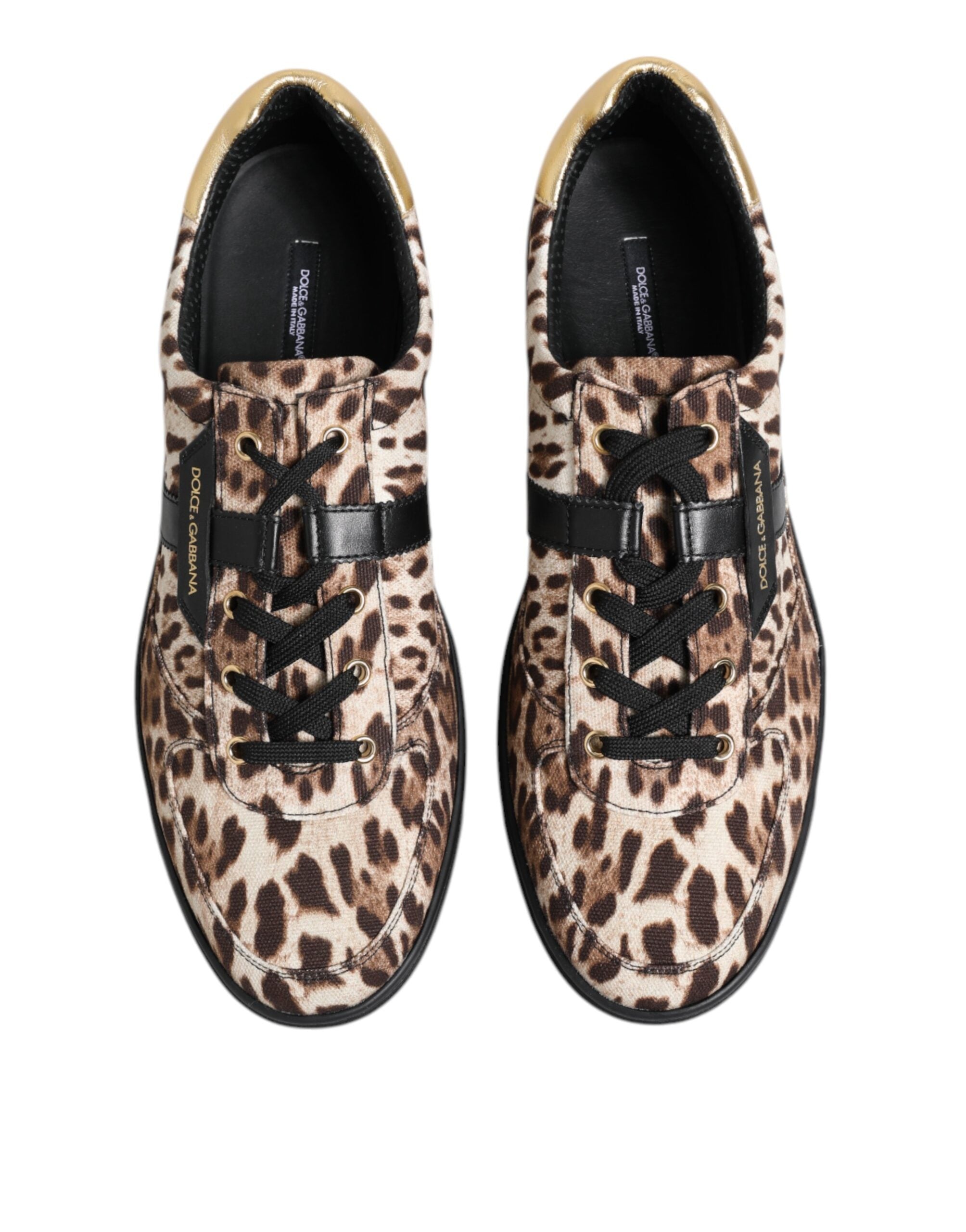 Dolce & Gabbana Brown Leopard Logo Print Cotton Sneakers Shoes - ACCEXO