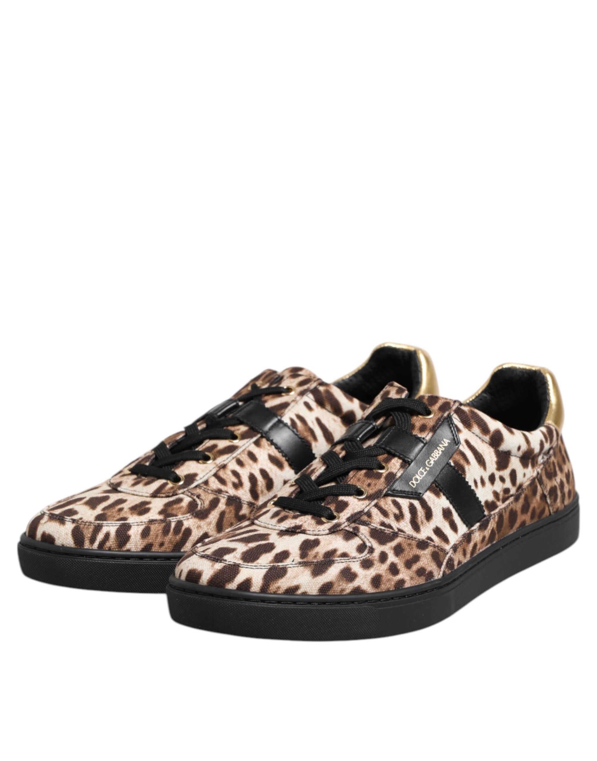 Dolce & Gabbana Brown Leopard Logo Print Cotton Sneakers Shoes - ACCEXO
