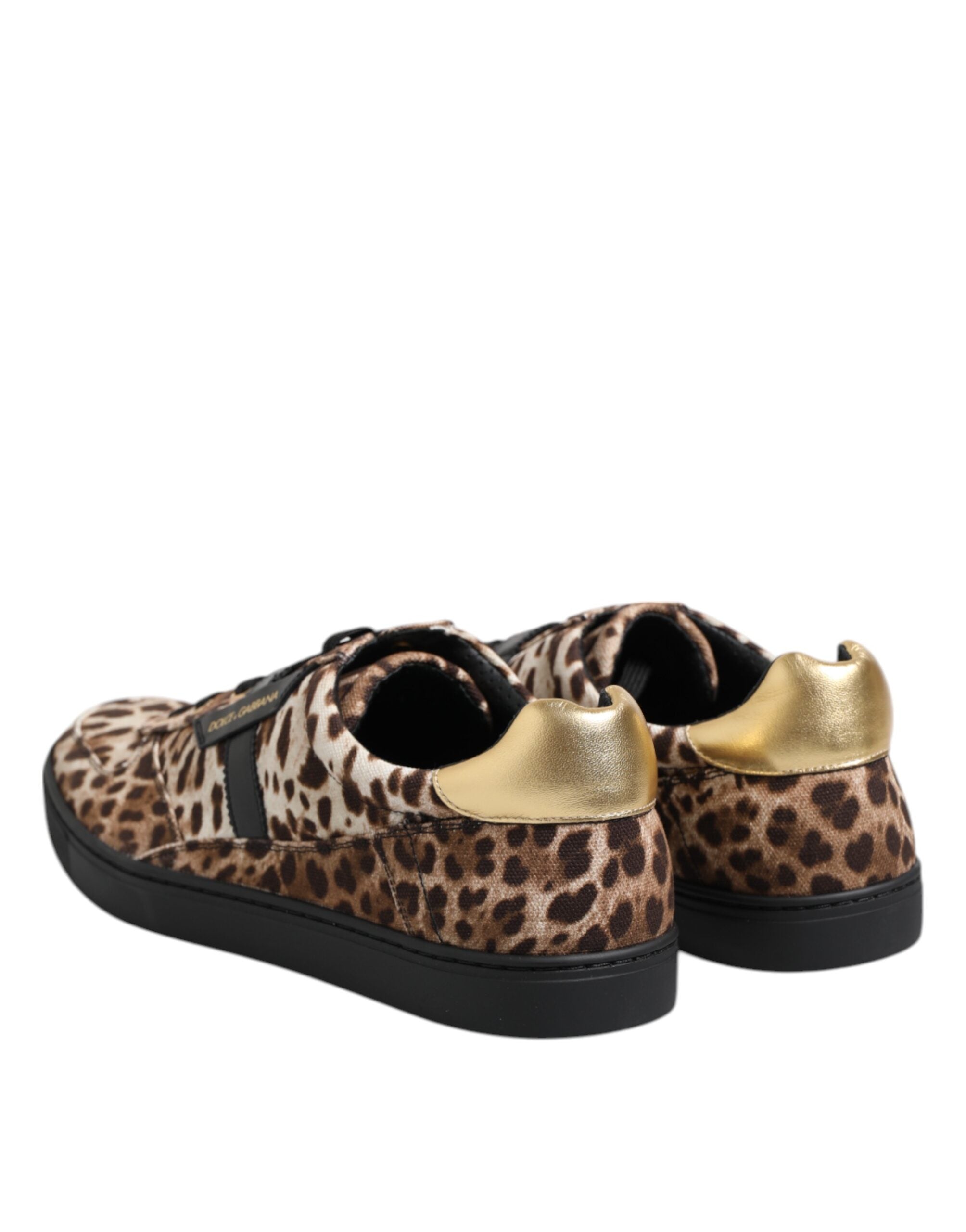 Dolce & Gabbana Brown Leopard Logo Print Cotton Sneakers Shoes - ACCEXO