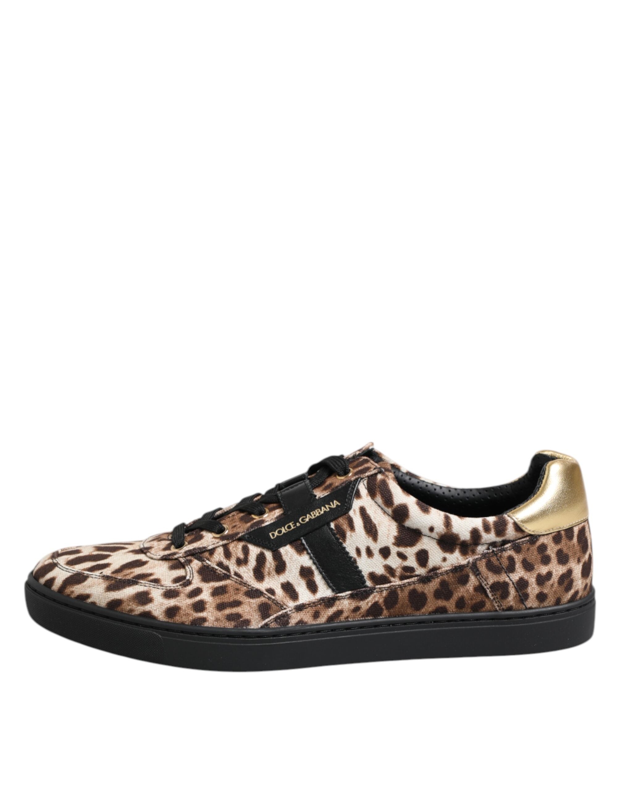 Dolce & Gabbana Brown Leopard Logo Print Cotton Sneakers Shoes - ACCEXO