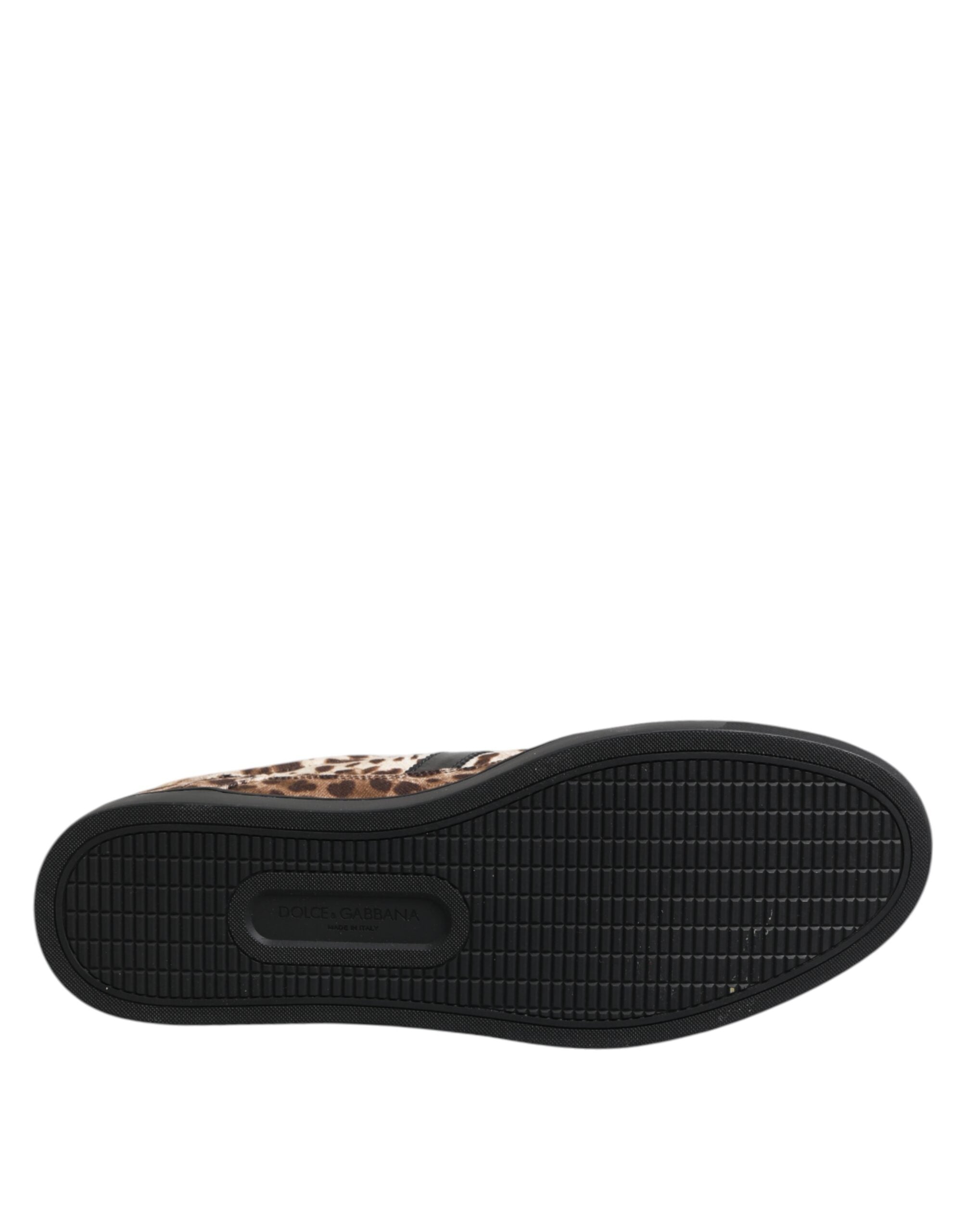 Dolce & Gabbana Brown Leopard Logo Print Cotton Sneakers Shoes - ACCEXO