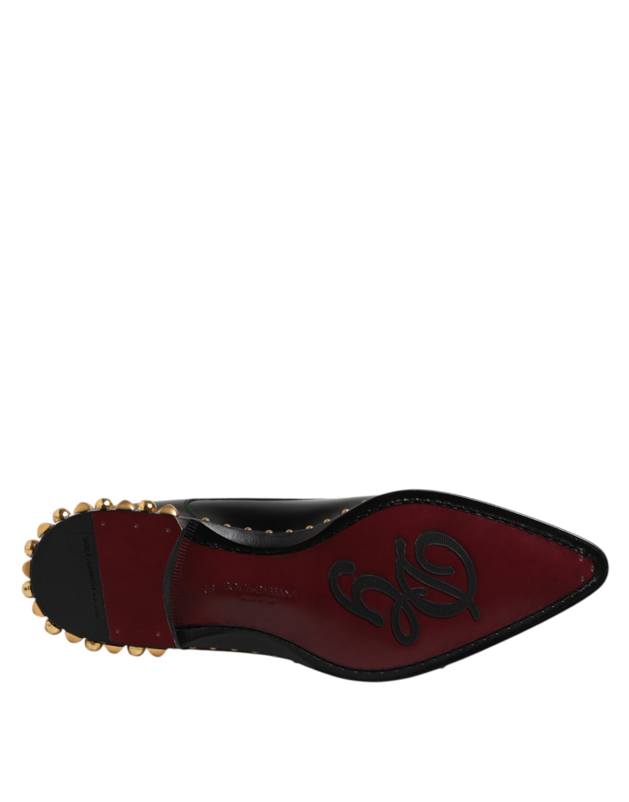 Dolce & Gabbana Black Leather Studded Derby Men Dress Shoes - ACCEXO