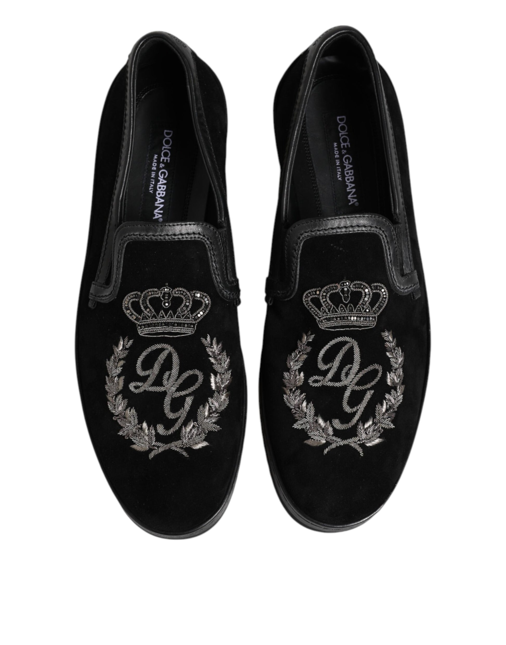 Dolce & Gabbana Black Embroidered Crown Loafers Shoes - ACCEXO
