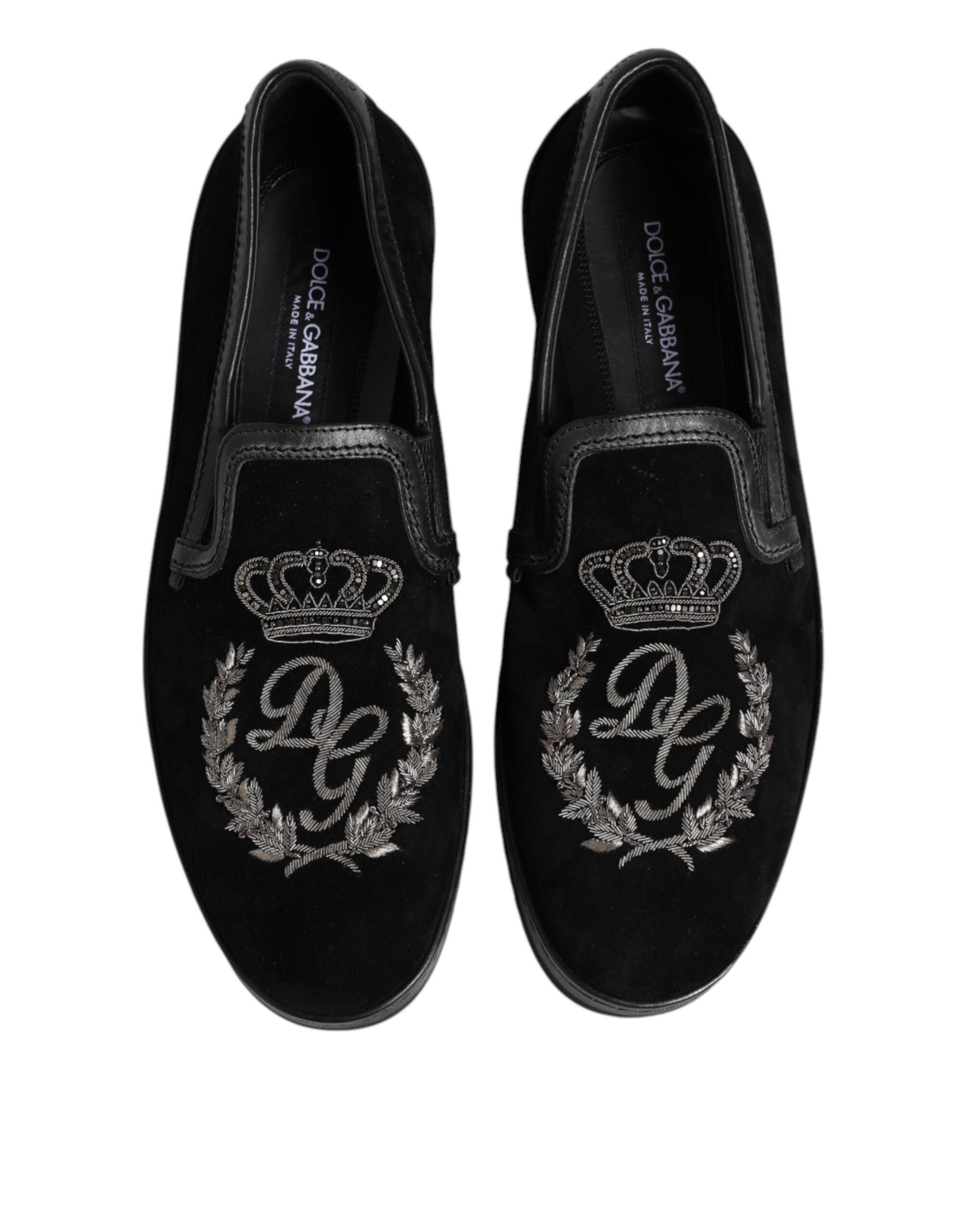 Dolce & Gabbana Black Embroidered Crown Loafers Shoes - ACCEXO